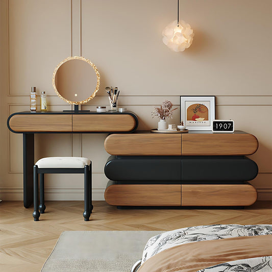32''-47'' Makeup Vanity with Stool and Smart LED Light Mirror & Walnut Veneer,Mid Century