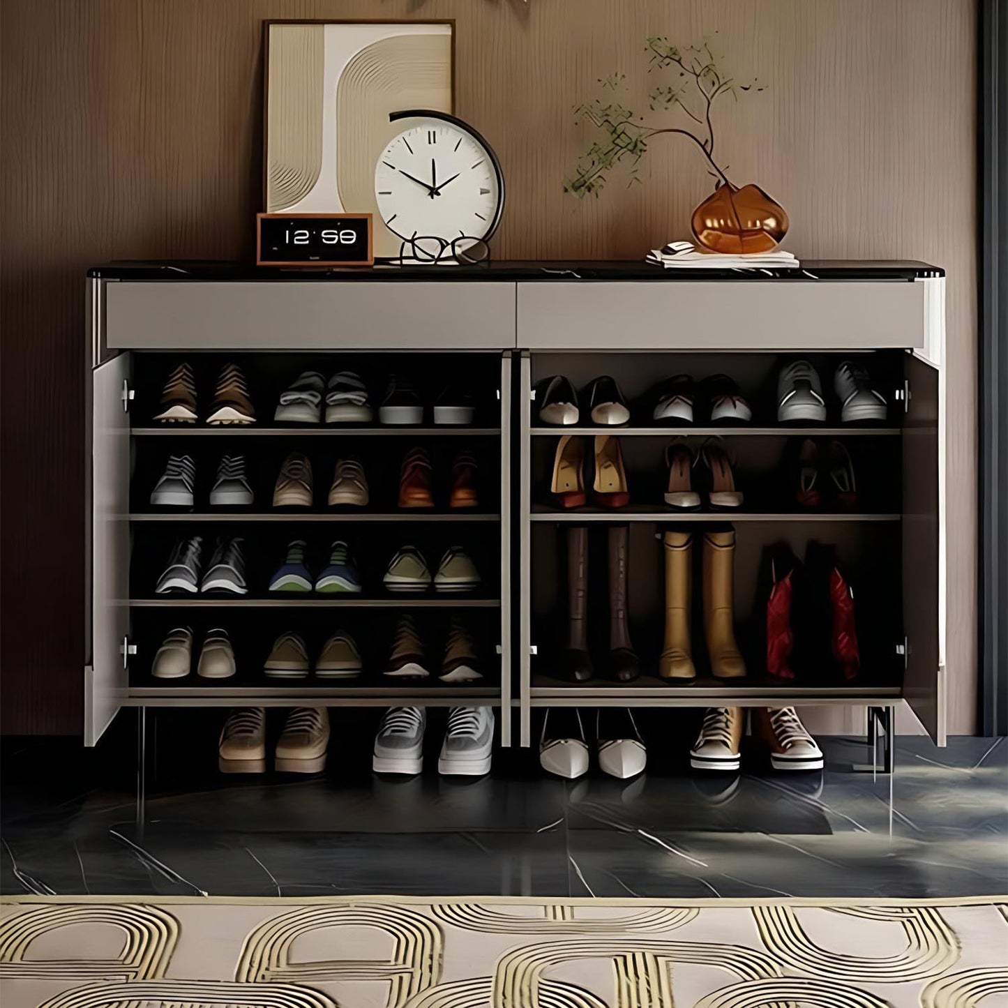 55''-71'' Shoe Cabinet Storage with Marble Countertop,Solid Wood,Baking Paint
