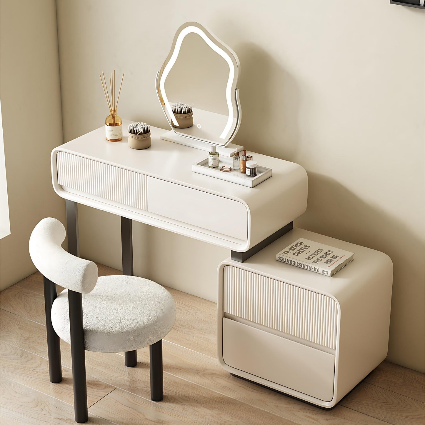 32''-47'' Makeup Vanity with Smart LED Lights Mirror & Stool,Vertical Stripes for Bedroom