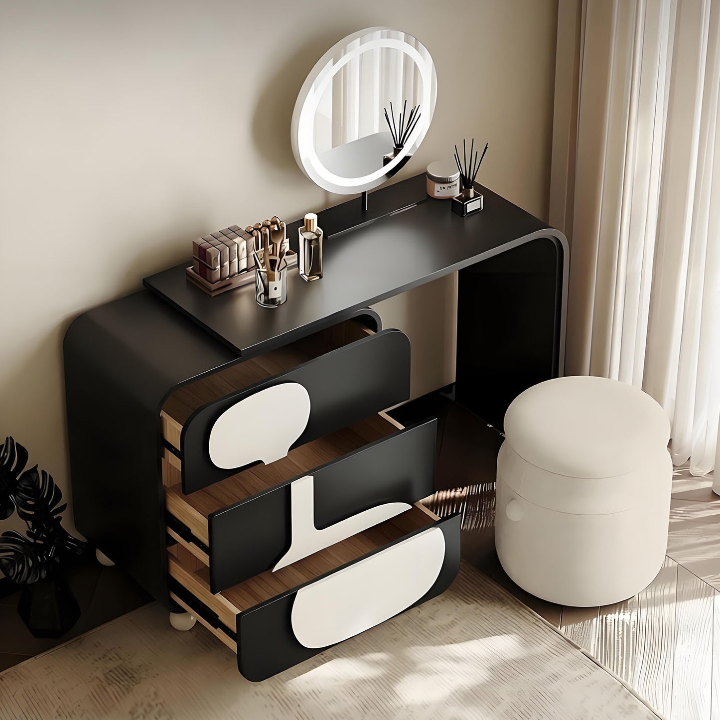 39'' Makeup Vanity Set with Smart LED Light Mirror & Stool,Baking Paint,Solid Wood
