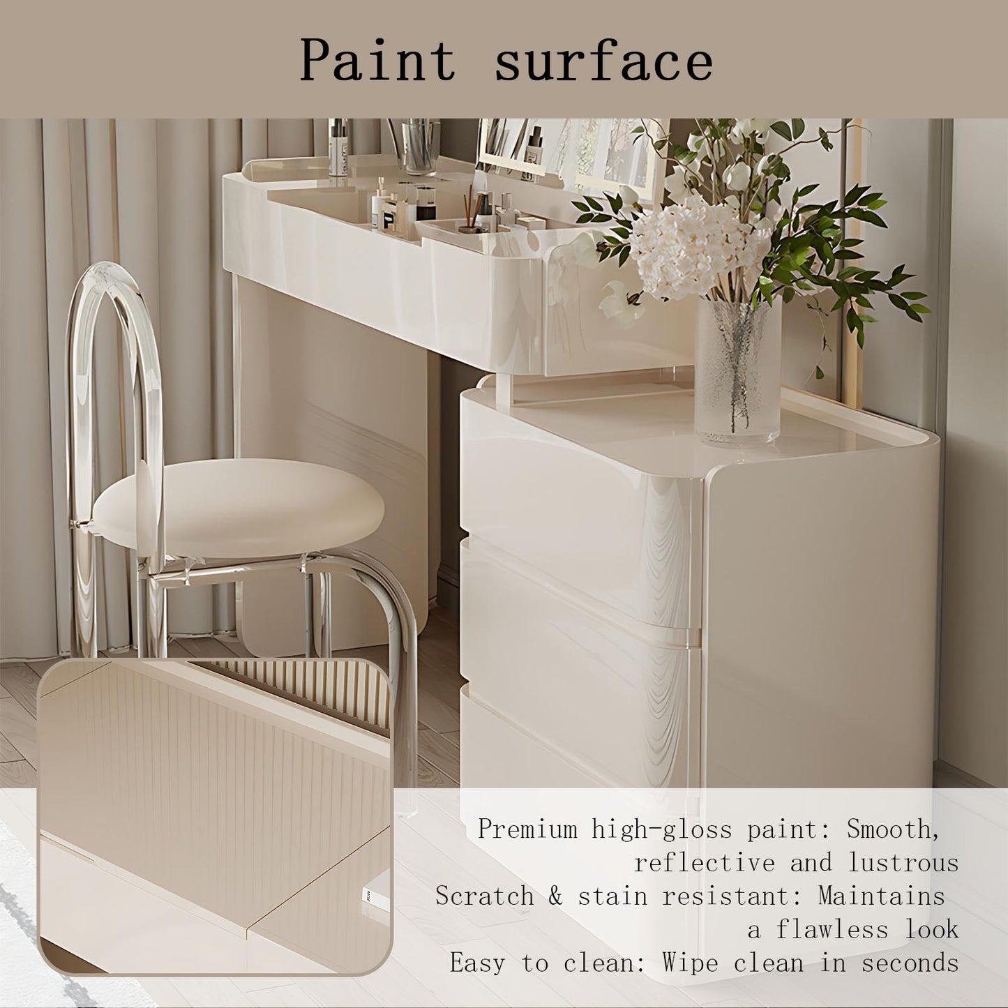 32''-47'' Vanity Desk with Flip up LED Lights Mirror and Stool,Baking Paint & Solid Wood