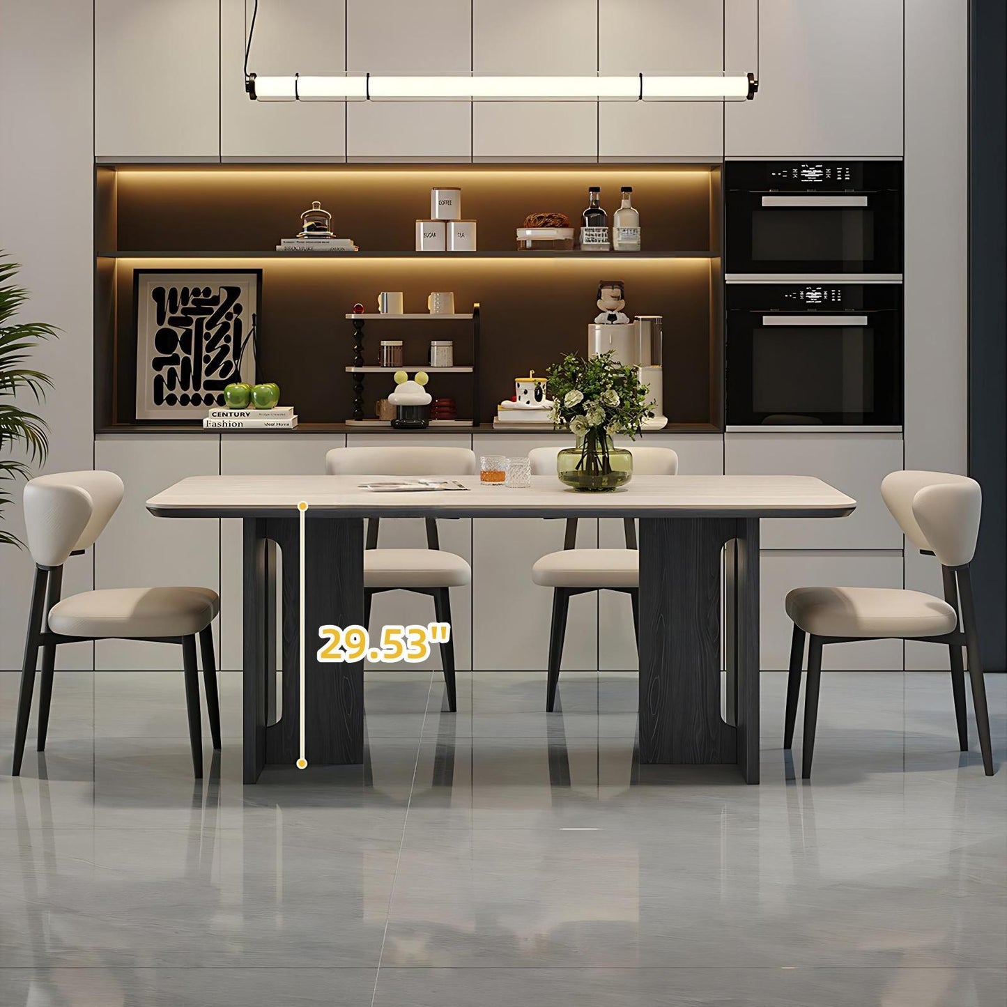 55''-71''Sintered Stone Dining Table with 4 Chairs & Ash Wood Legs for Kitchen
