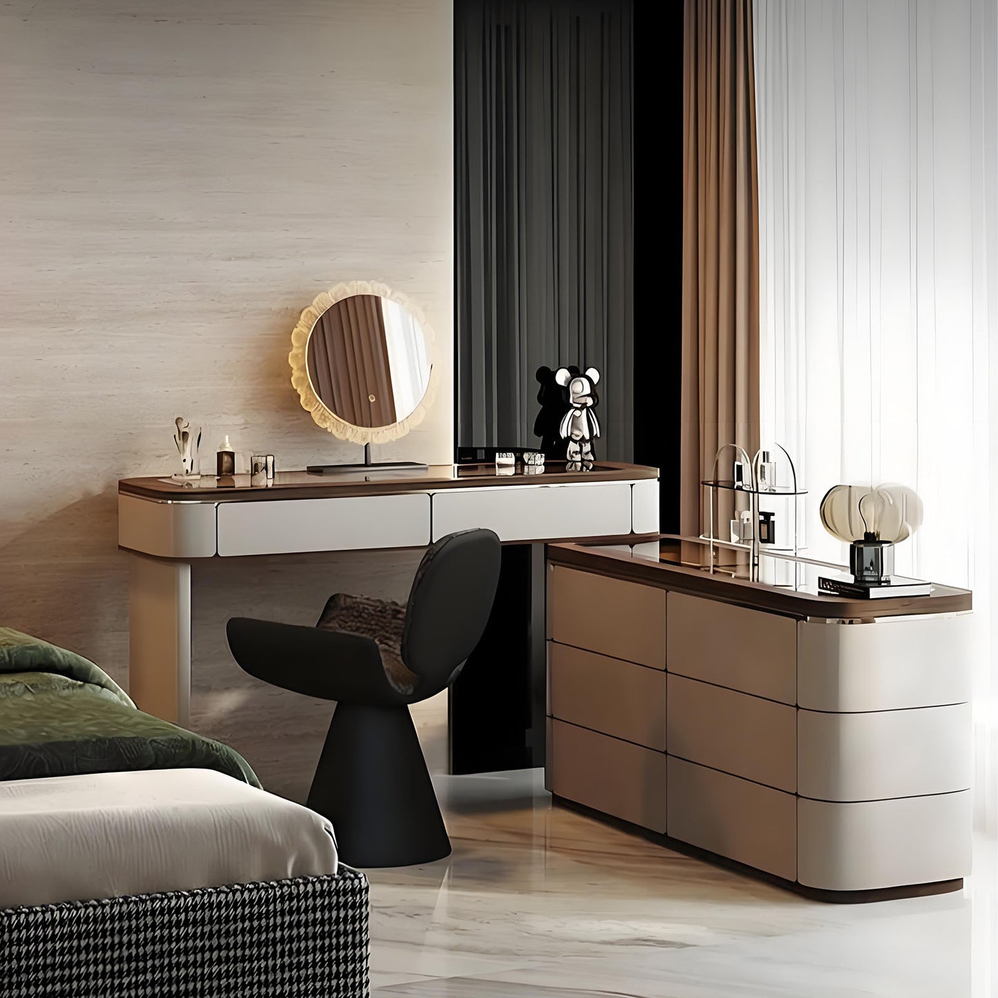 39'' Makeup Vanity with Tempered Glass Top and LED Ambient Light & Smart Mirror,Stool