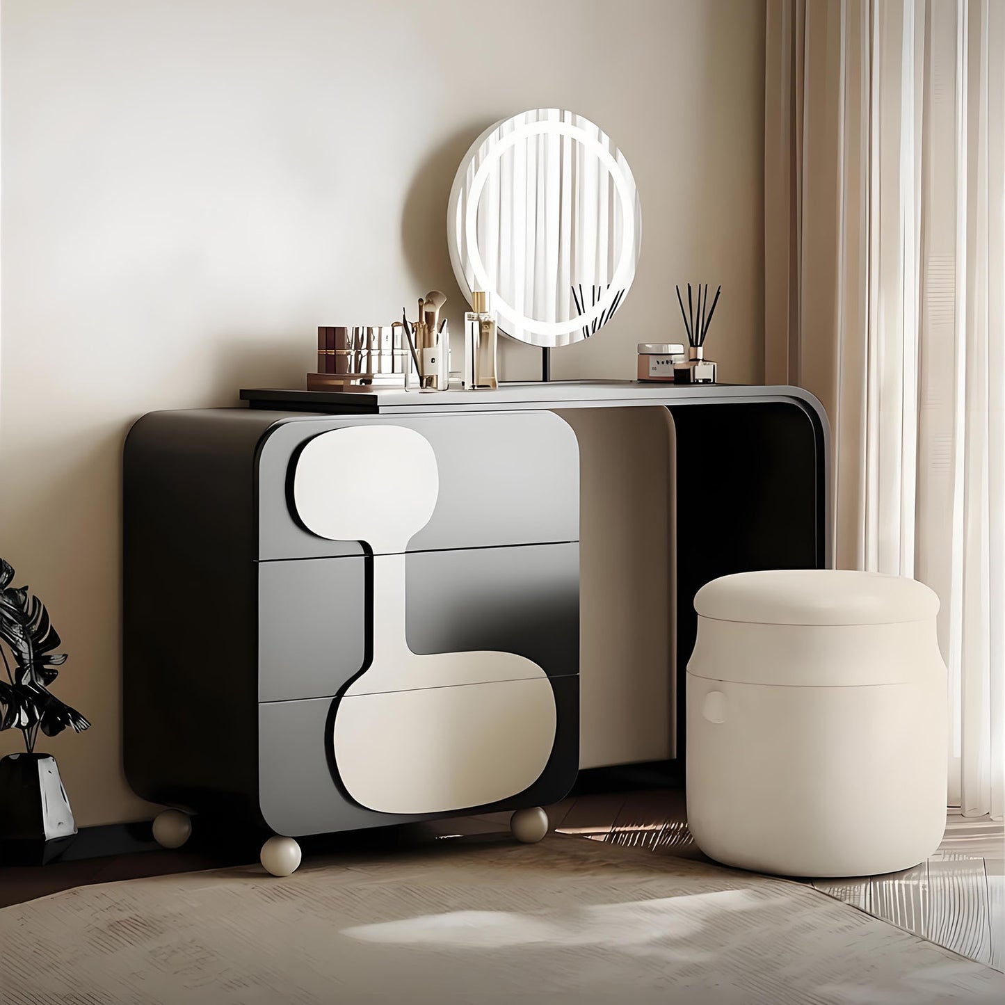 39'' Makeup Vanity Set with Smart LED Light Mirror & Stool,Baking Paint,Solid Wood