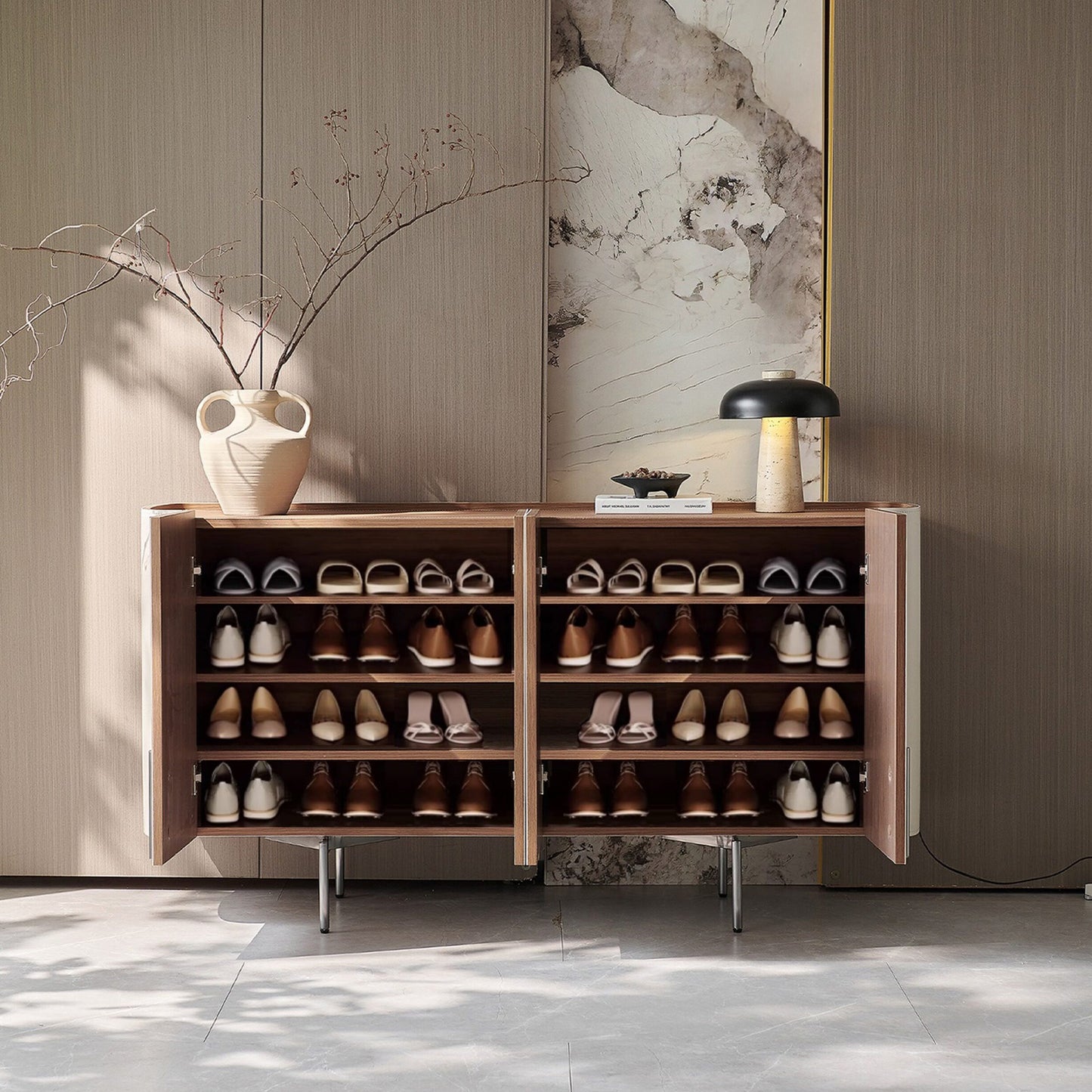 63''-71'' Leather Sideboard Buffet Cabinet with Storage,Solid Wood,Metal Legs
