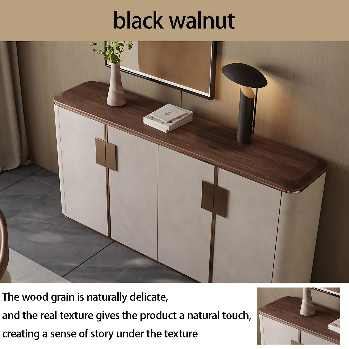 55''-71'' Leather Sideboards with Walnut Veneer Top and Metal Handle