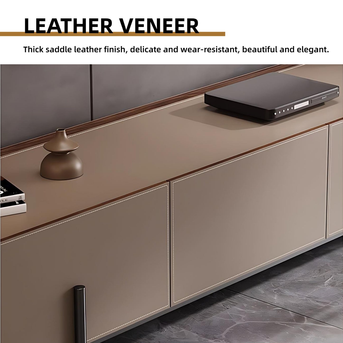 71''-94'' Leather TV Stand with 4 Storage Cabinets,Solid Wood Entertainment Center