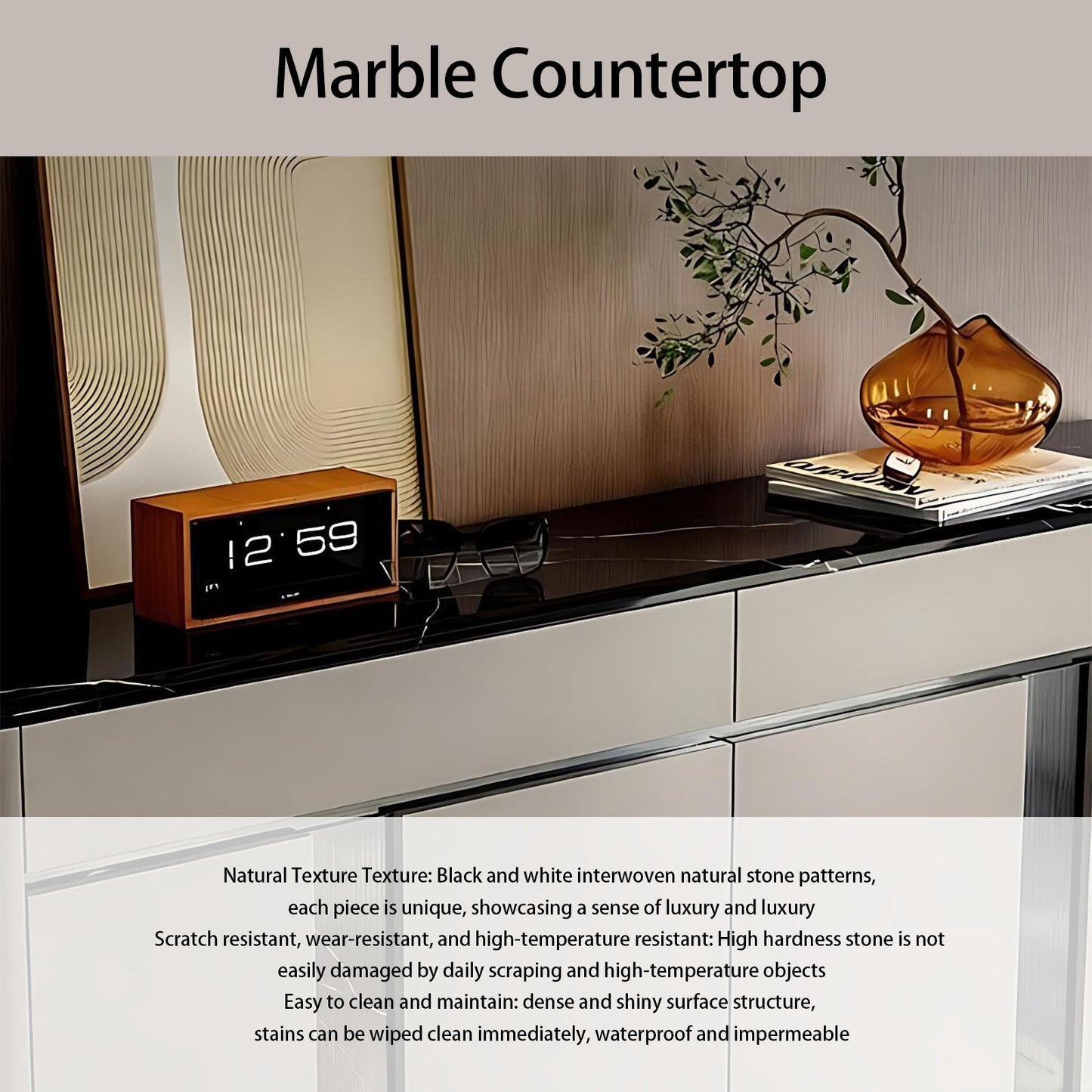 55''-71'' Shoe Cabinet Storage with Marble Countertop,Solid Wood,Baking Paint