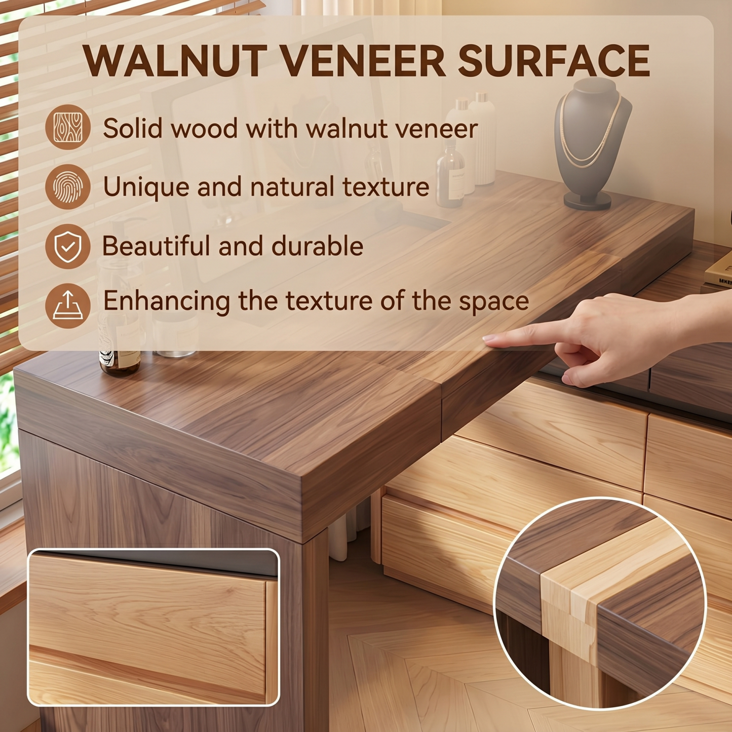 39''-47'' Makeup Vanity with Glass Top and LED Ambient Light & Flip up Mirror and Stool