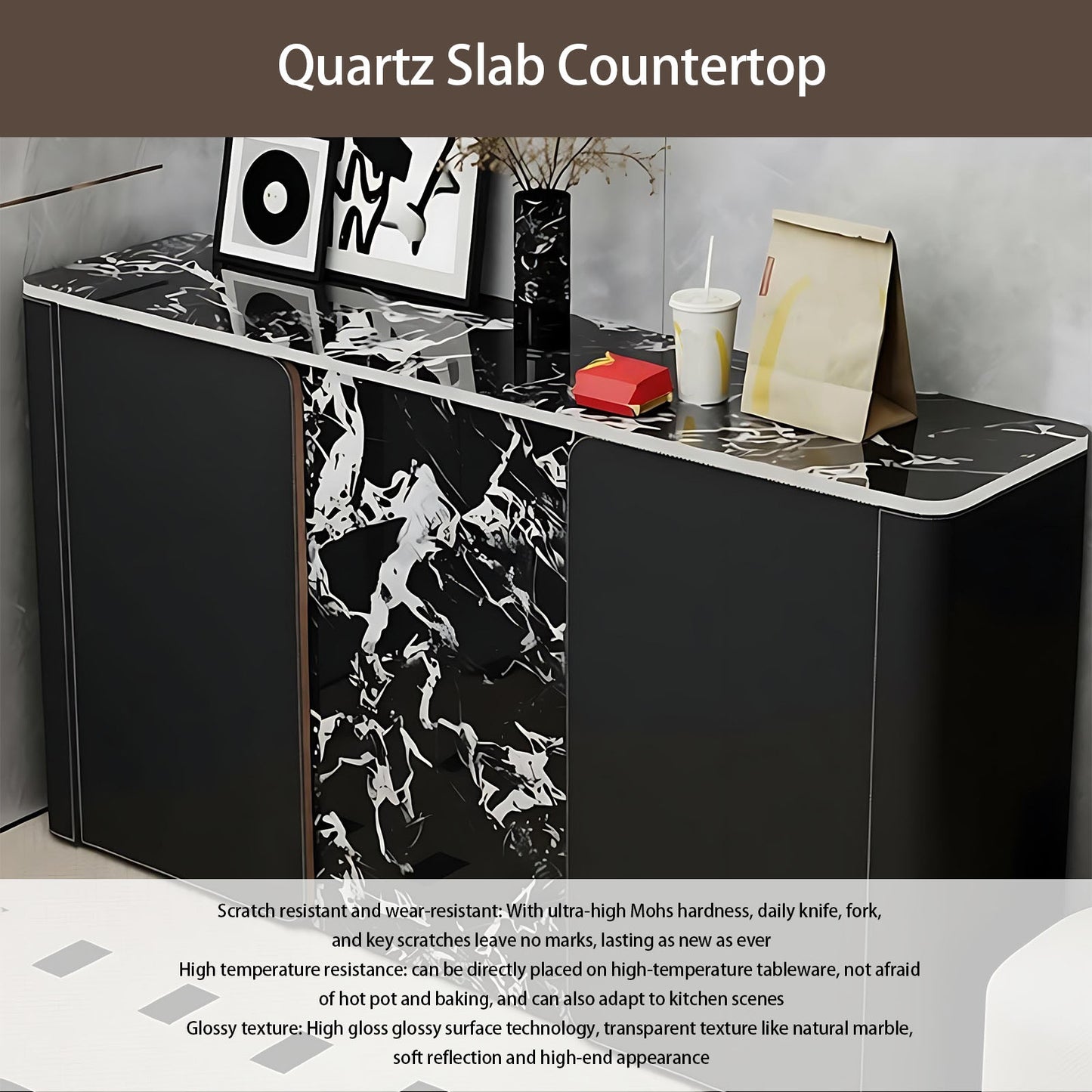47''-59'' Shoe Storage Cabinet with Rock Slab Countertop & Leather Finish,Solid Wood