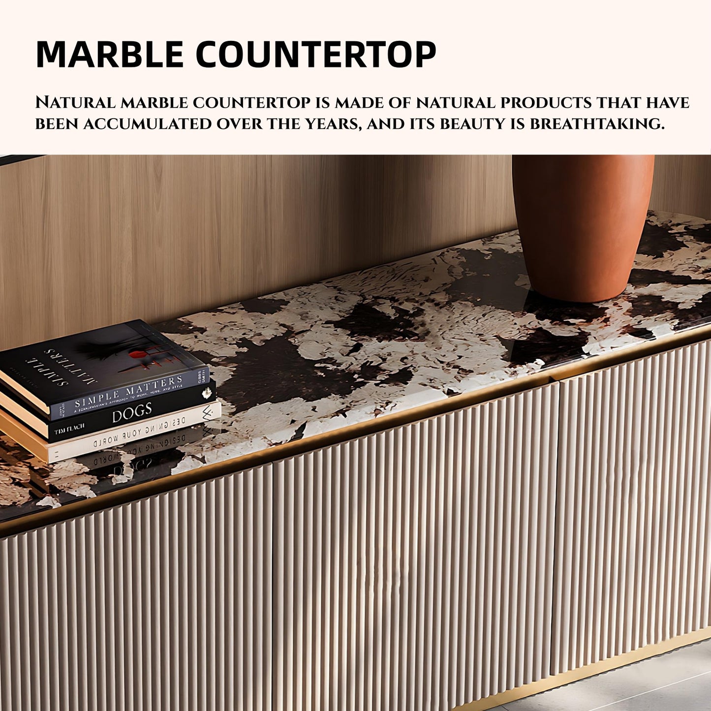 79''-87'' Marble Countertop TV Stand,Solid Wood Entertainment Center TV Console