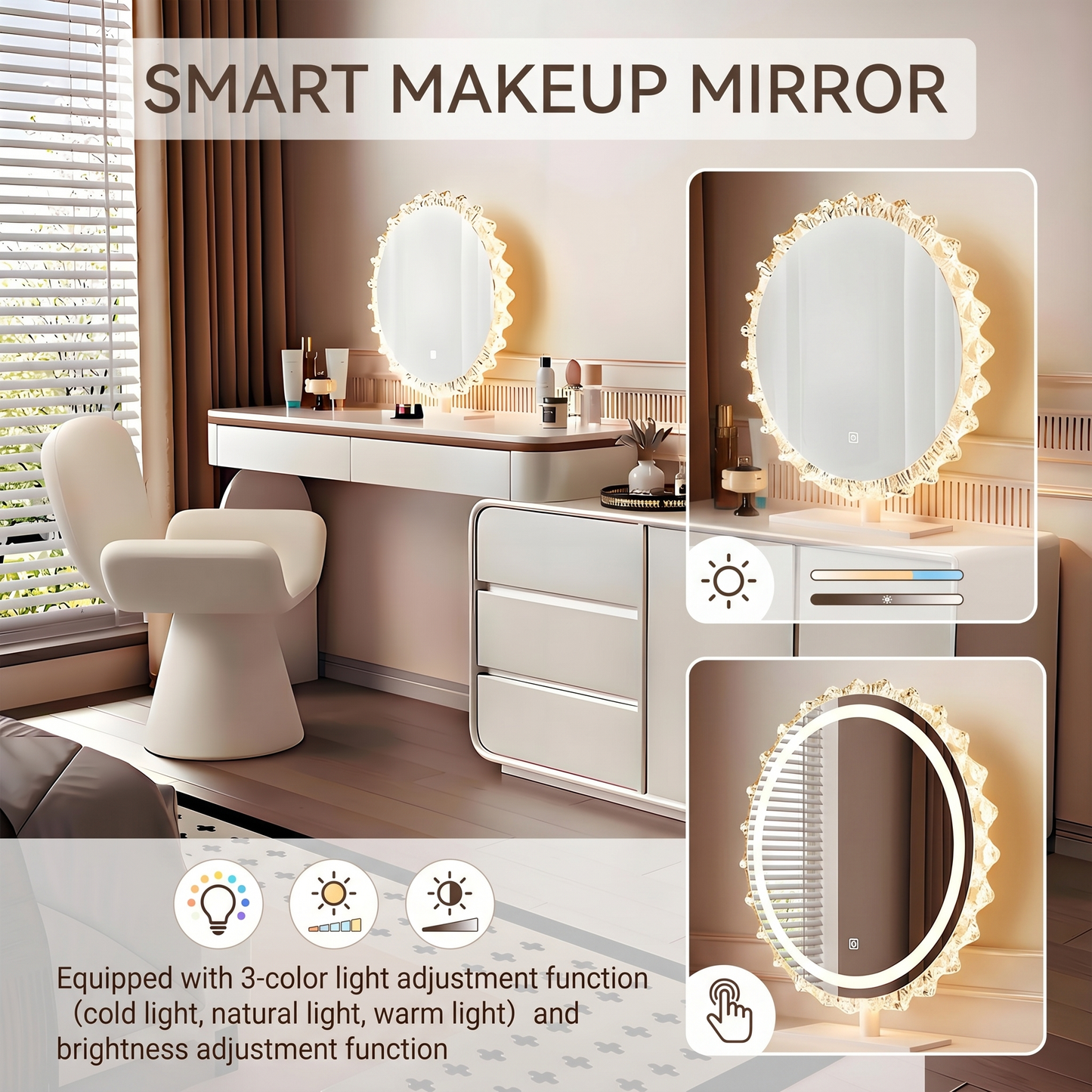 32''-47'' Makeup Vanity with Smart LED Lights Mirror and Stool,Baking Paint