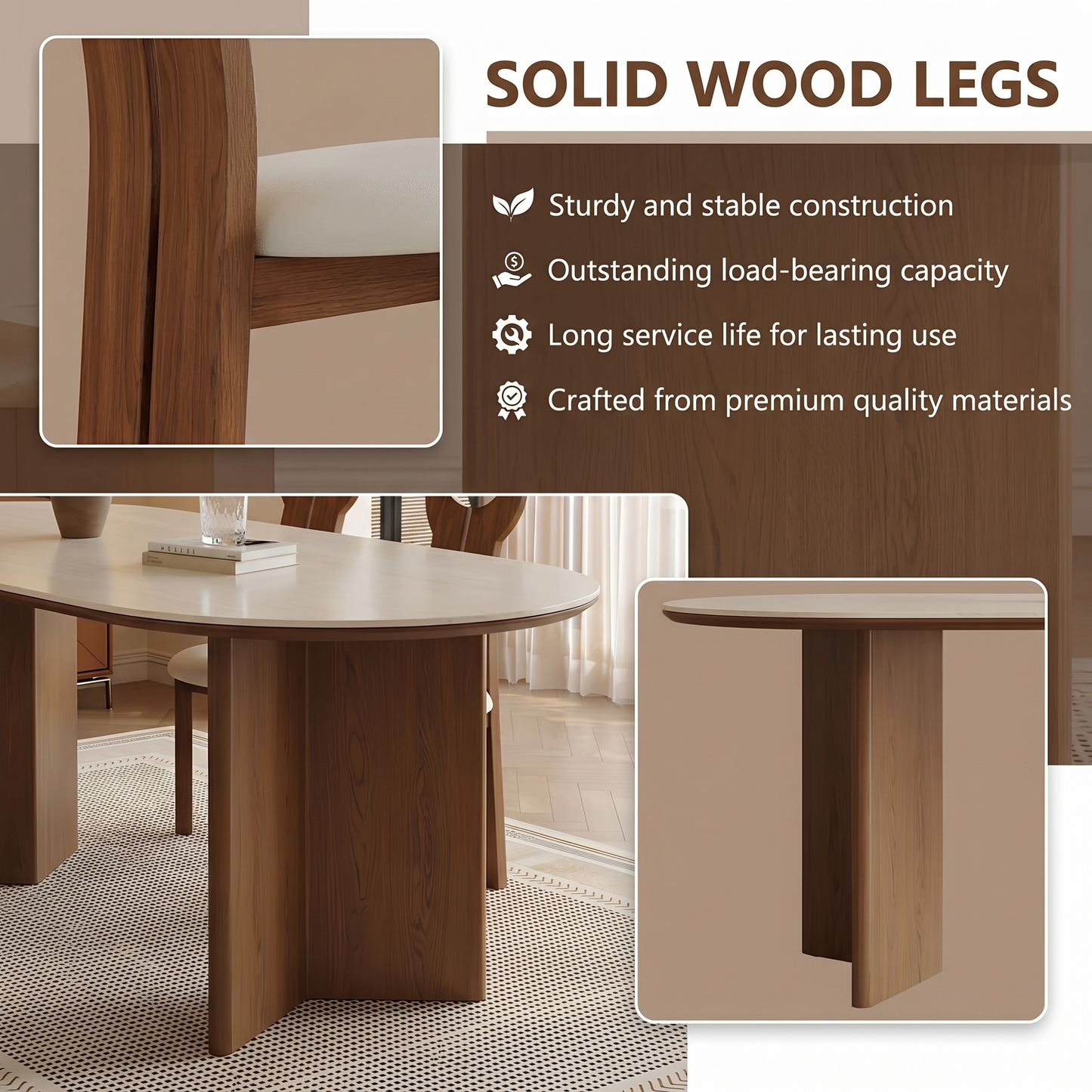 55''-71'' Oval Dining Table with 4 Chairs & Sintered Stone Top,Solid Wood,Walnut Veneer
