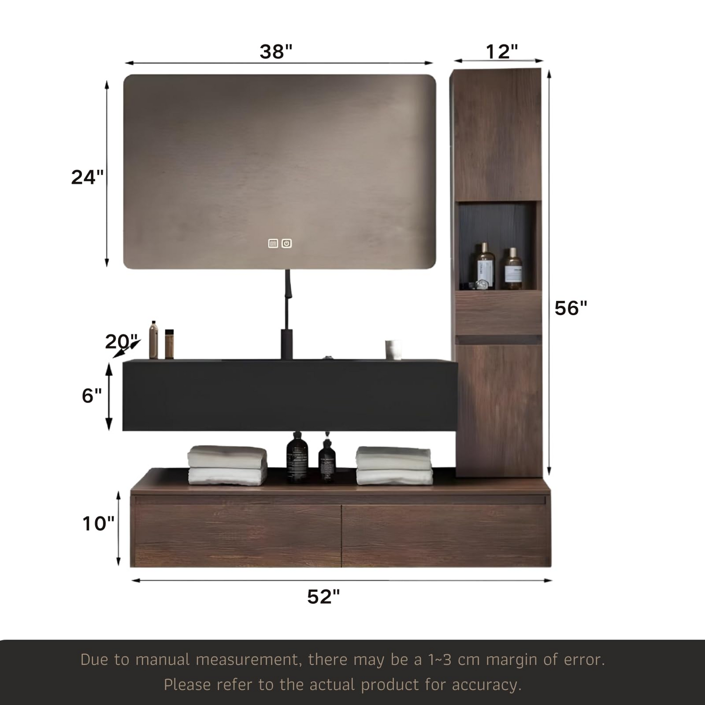 48''-80'' Floating Bathroom Vanity with Single Sink and Cabinet & Smart Mirror