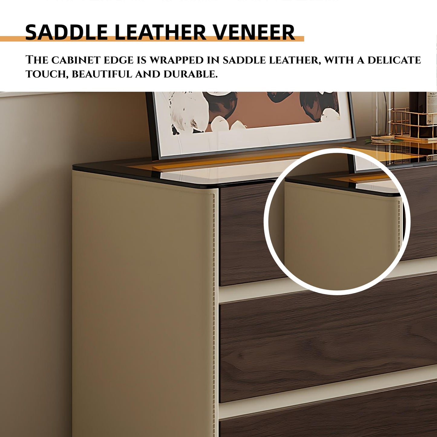 47'' Makeup Vanity with Tempered Glass Top and LED Ambient Lights,Mirror & Stool,Leather