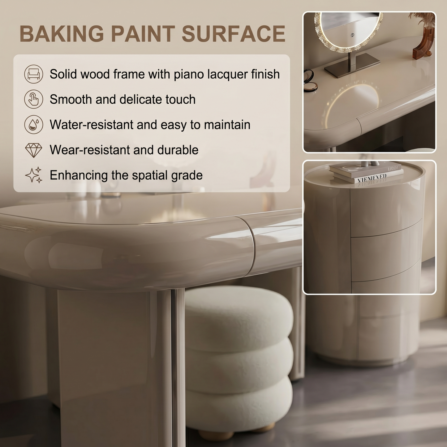47''Makeup Vanity with Smart LED Mirror and A Round Mobile Cabinet & Stool,Baking Paint
