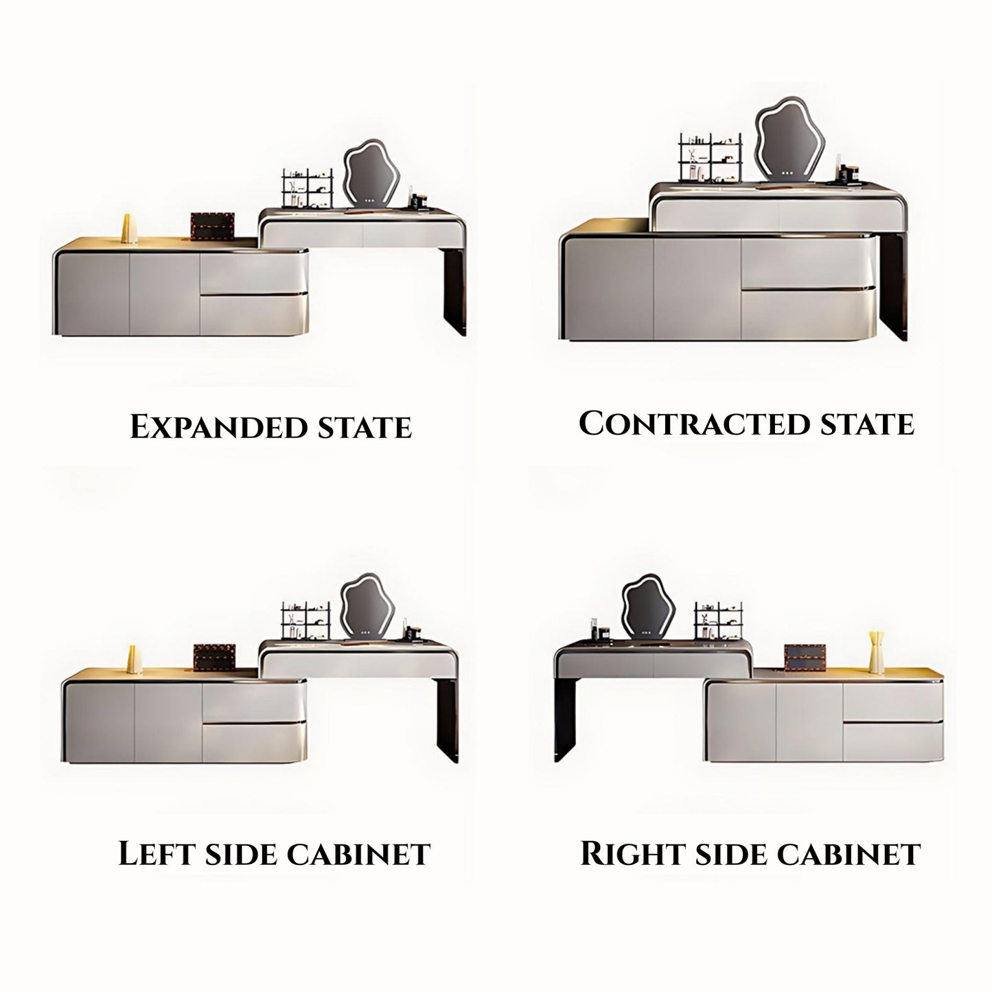 51''&63'' Vanity Set with Smart LED Lights Mirror and Acrylic Leg, Stool and Metal Strip