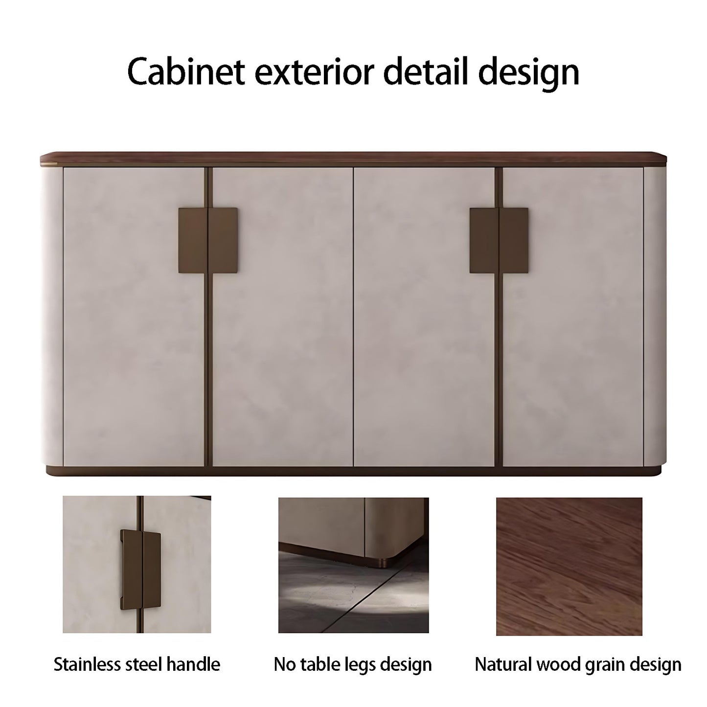 55''-71'' Leather Sideboards with Walnut Veneer Top and Metal Handle