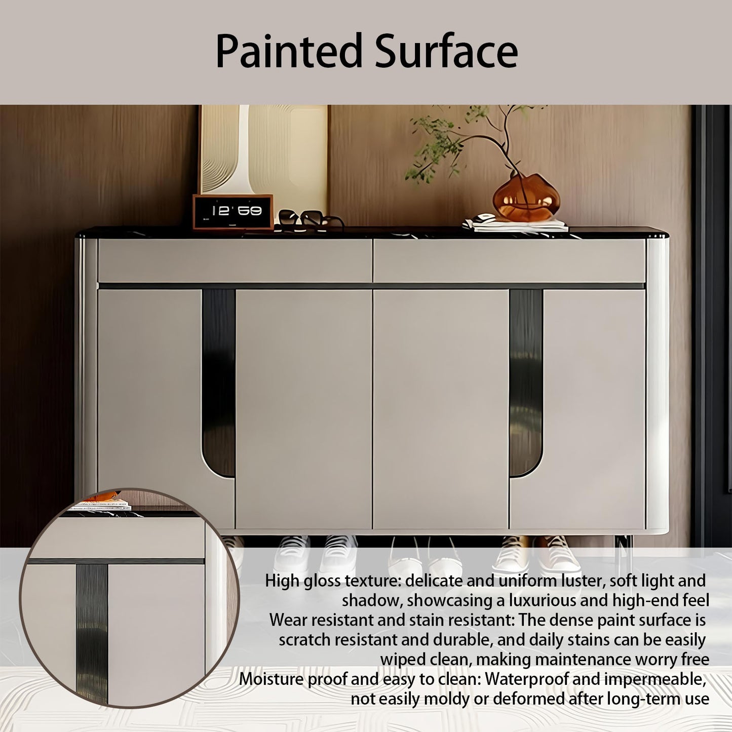 55''-71'' Shoe Cabinet Storage with Marble Countertop,Solid Wood,Baking Paint