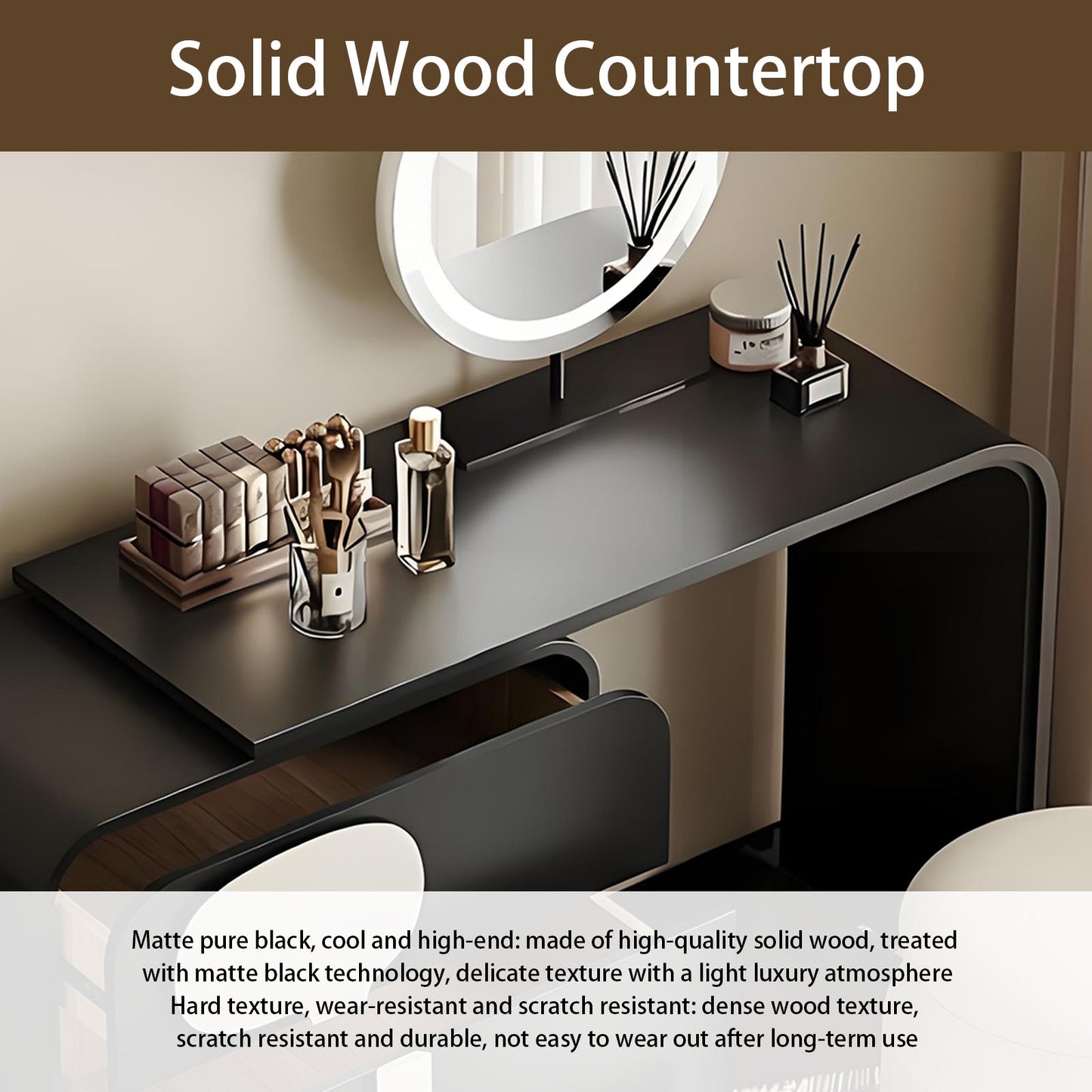 39'' Makeup Vanity Set with Smart LED Light Mirror & Stool,Baking Paint,Solid Wood
