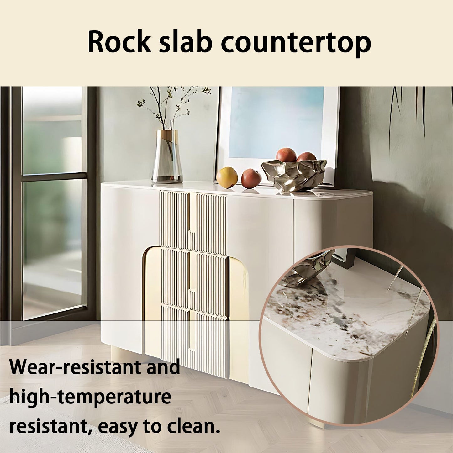 47''-59'' Sideboard Buffet Cabinet with Quartz Slab Countertop,Stainless Steel