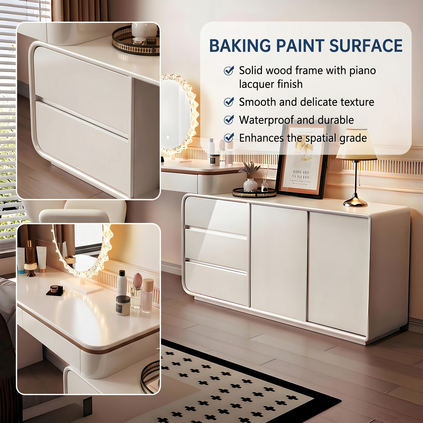 32''-47'' Makeup Vanity with Smart LED Lights Mirror and Stool,Baking Paint