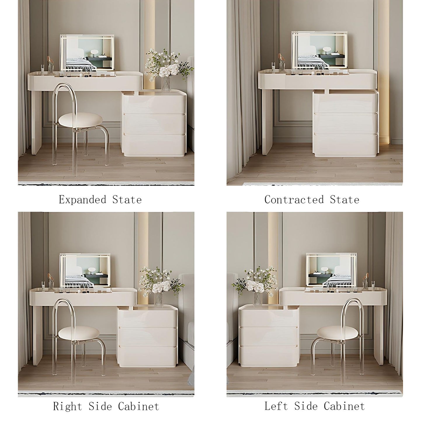 32''-47'' Vanity Desk with Flip up LED Lights Mirror and Stool,Baking Paint & Solid Wood