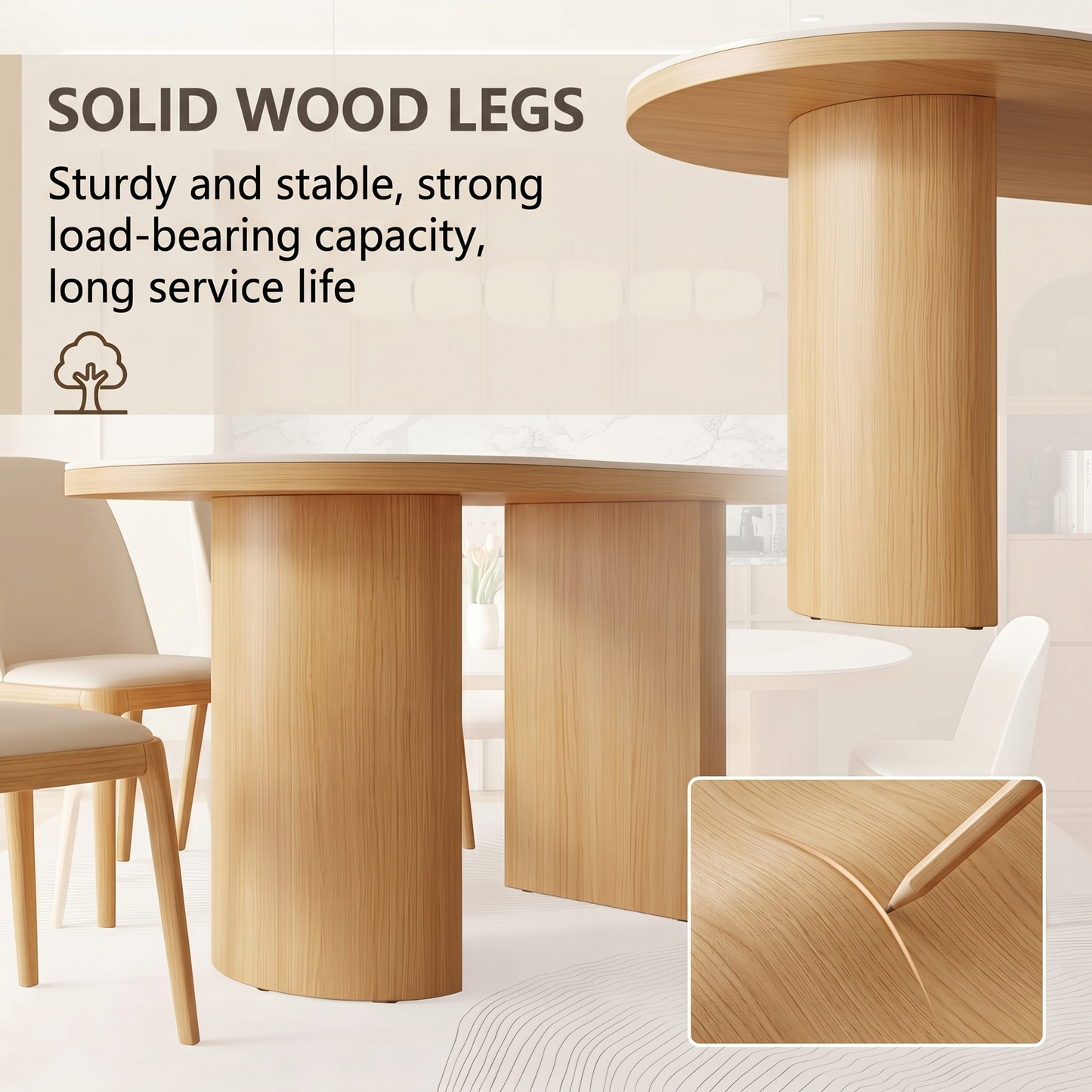 55''-79''Oval Dining Table with 4 Chairs & Rock Slab Top,Solid Wood Legs for 6-8 peoples