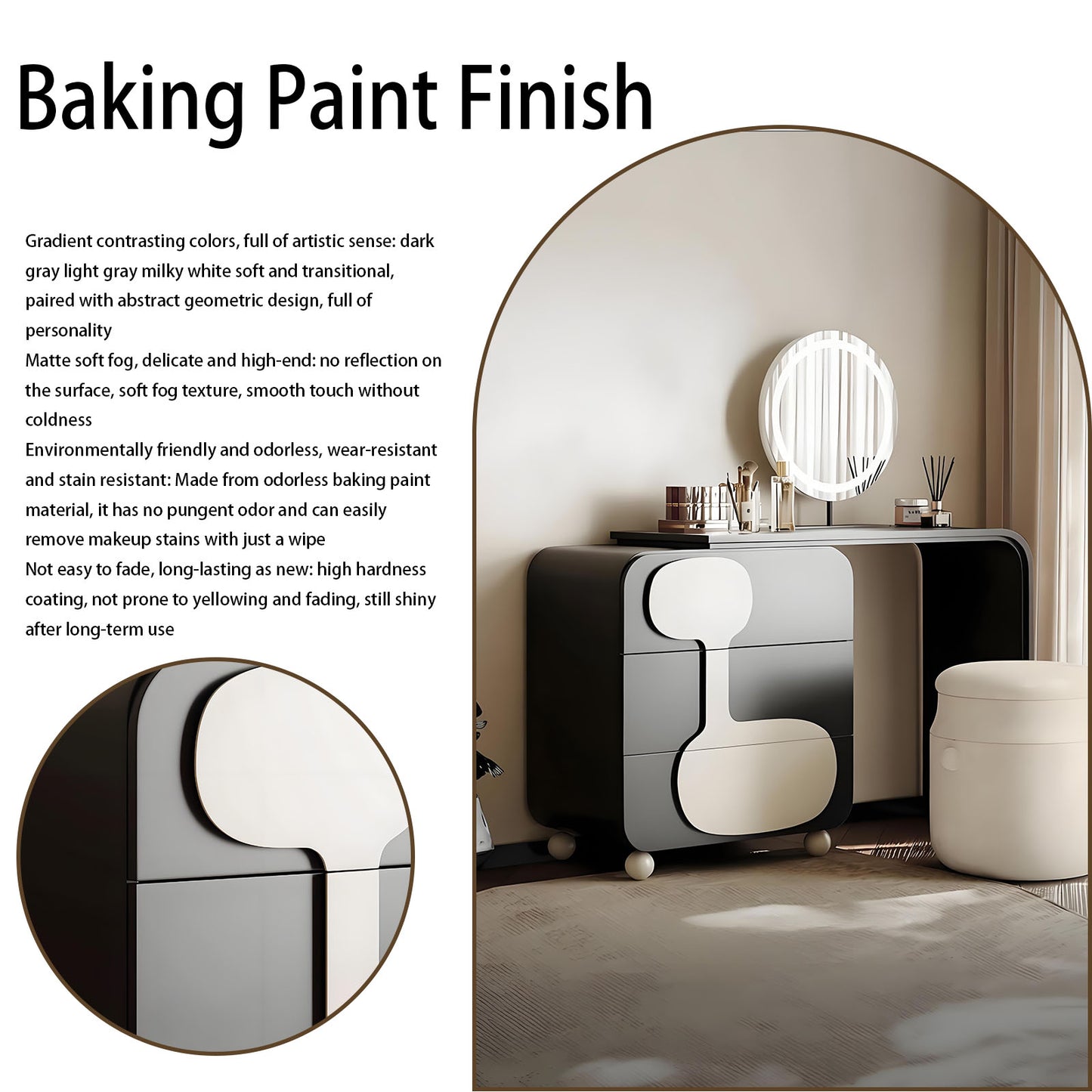39'' Makeup Vanity Set with Smart LED Light Mirror & Stool,Baking Paint,Solid Wood