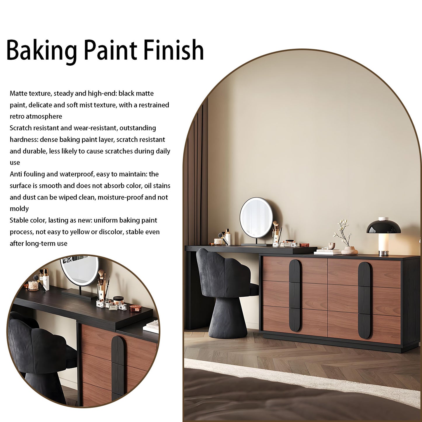 47'' Mid Century Makeup Vanity with Stool and Smart LED Lights Mirror & Walnut Veneer