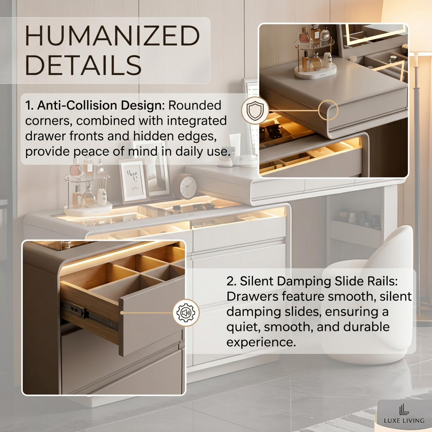 47''Vanity Set with Tempered Glass Top and LED Ambient Light,Flip up Smart Mirror & Stool