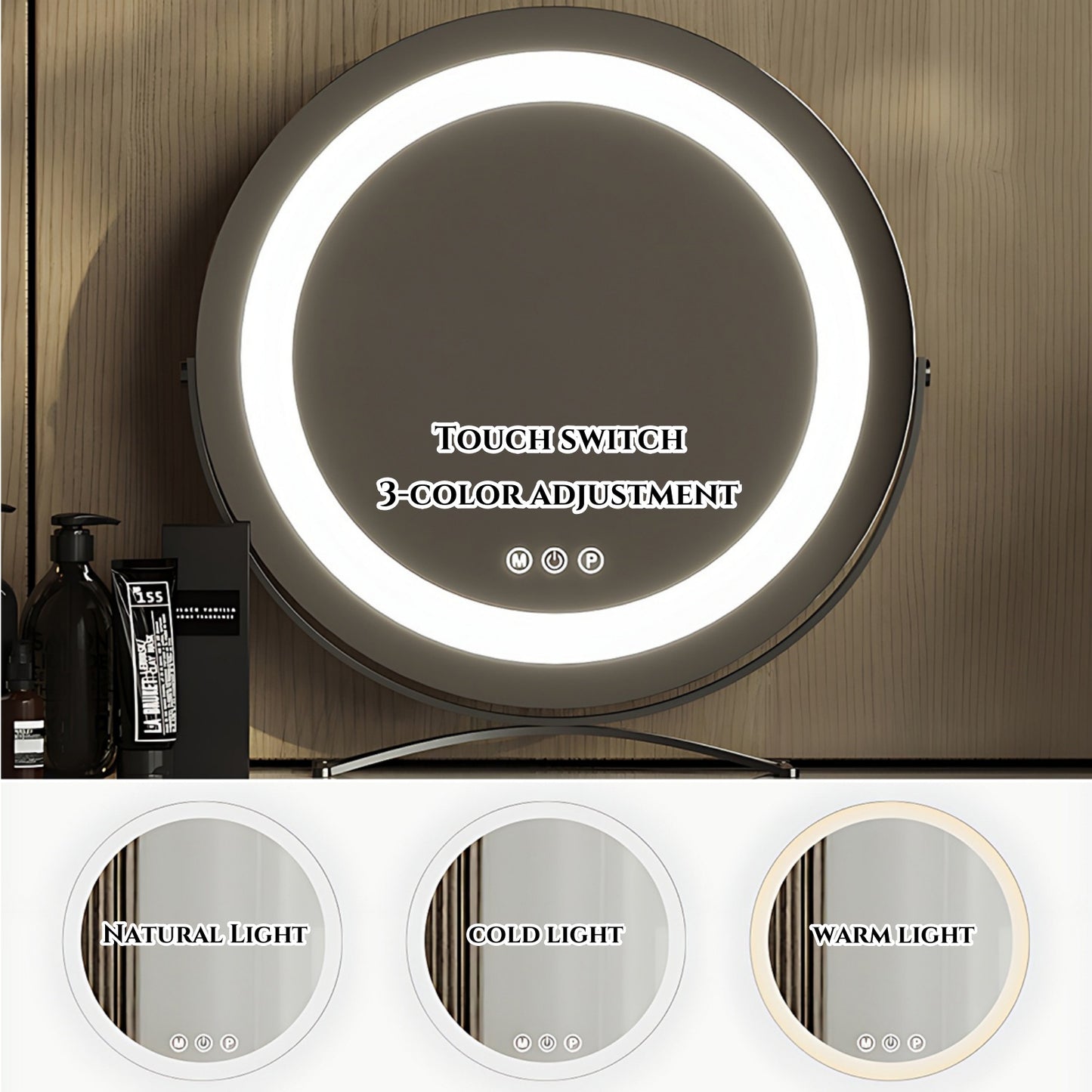39''-47'' Leather Makeup Vanity with Marble Countertop and Stool & Smart LED Lights Mirror