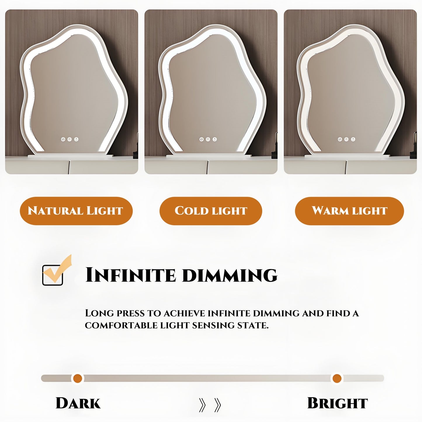 32''-47'' Makeup Vanity with Smart LED Lights Mirror & Stool,Vertical Stripes for Bedroom