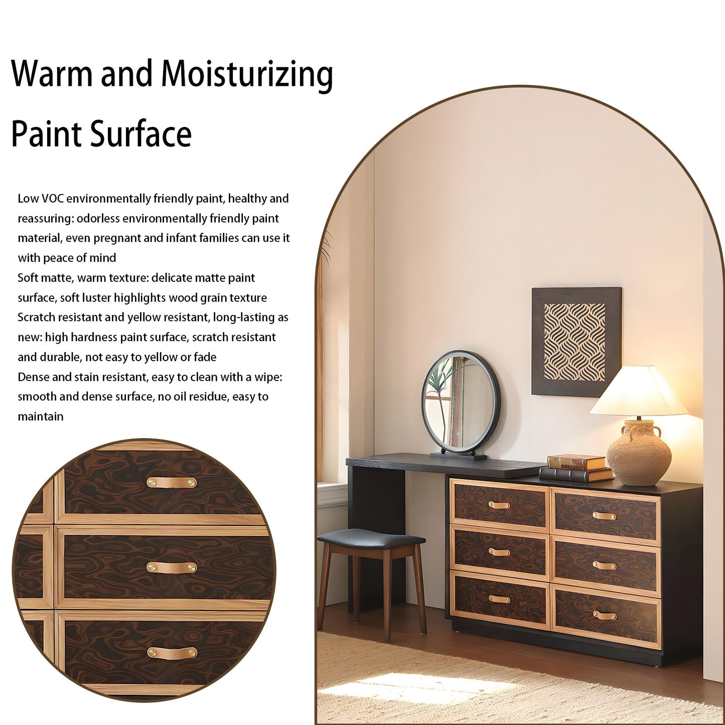 47''Mid Century Vanity Desk with Smart LED Lights Mirror and Stool,Retro