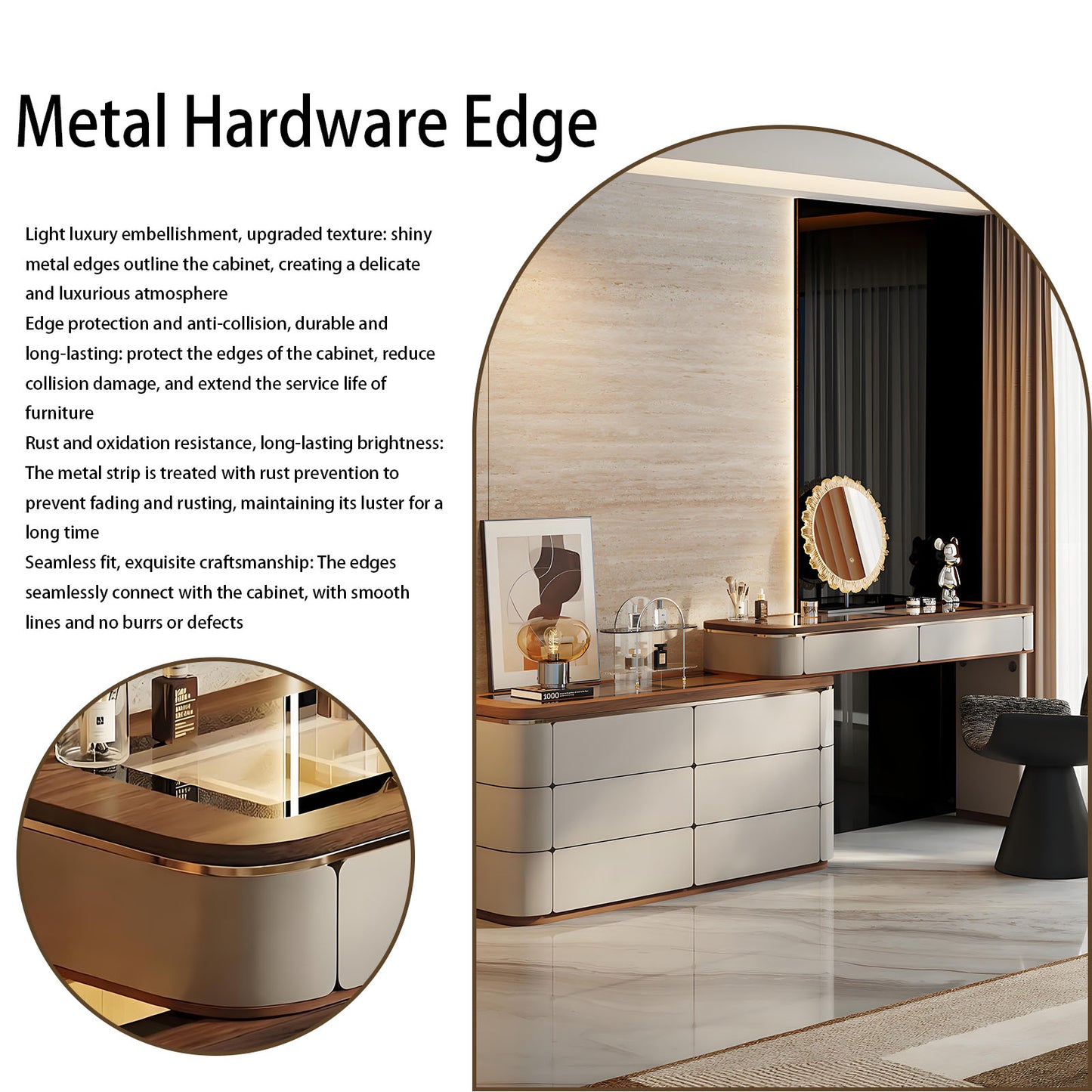39'' Makeup Vanity with Tempered Glass Top and LED Ambient Light & Smart Mirror,Stool