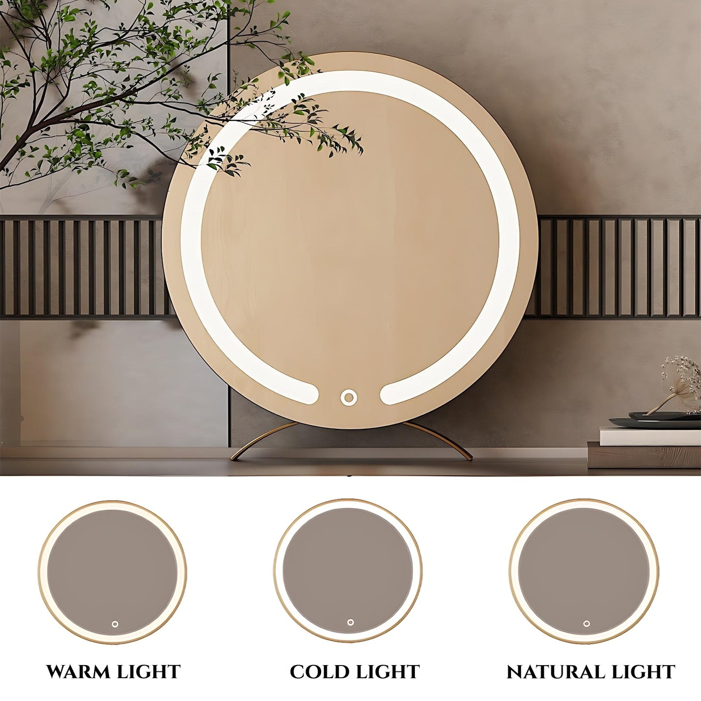 32''-47''Wave Shaped Makeup Vanity with Stool and Smart LED Light Mirror,Walnut Veneer Top