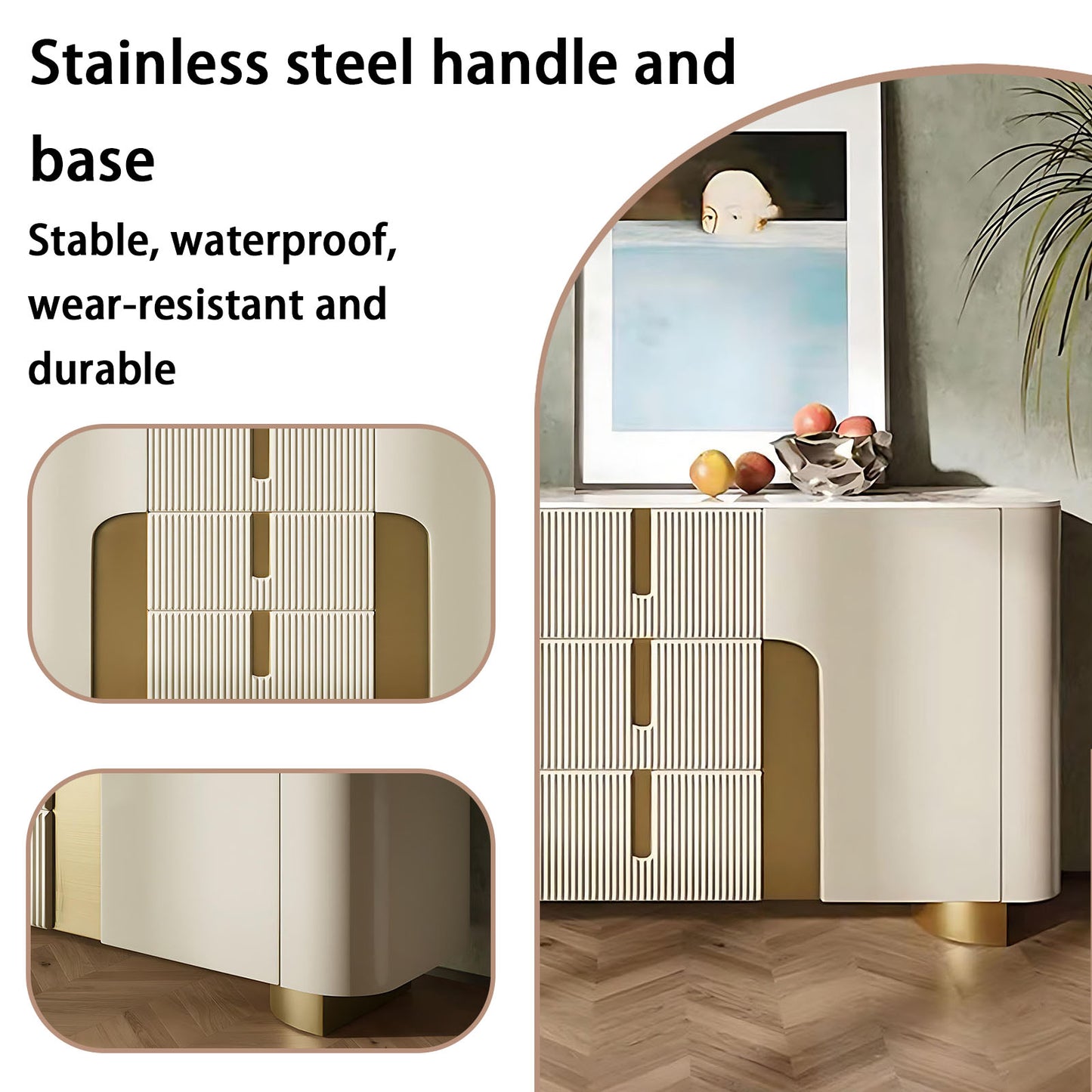 47''-59'' Sideboard Buffet Cabinet with Quartz Slab Countertop,Stainless Steel