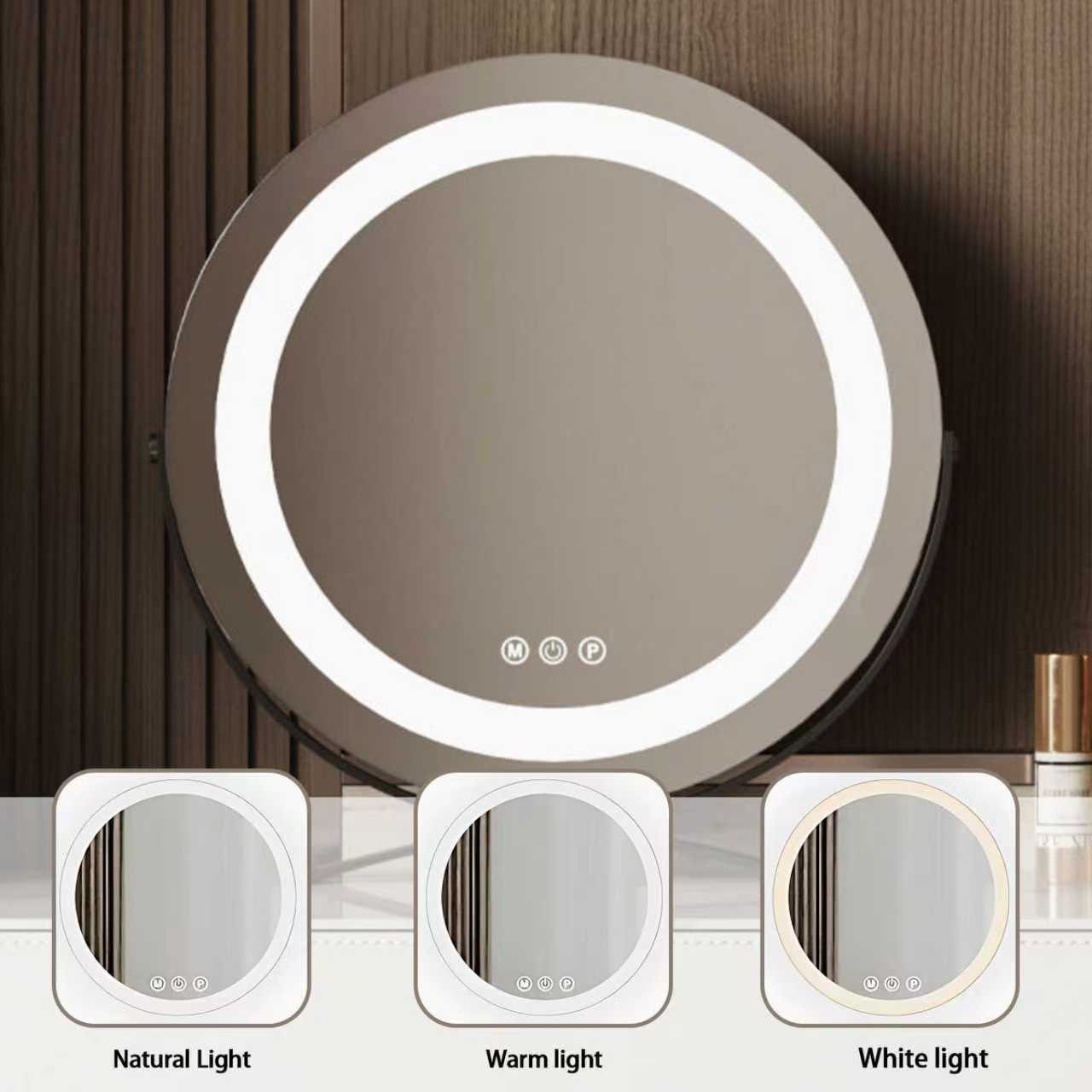 32''-47'' Leather Makeup Vanity with Smart LED Lights Mirror and Rock Slab Top & Stool