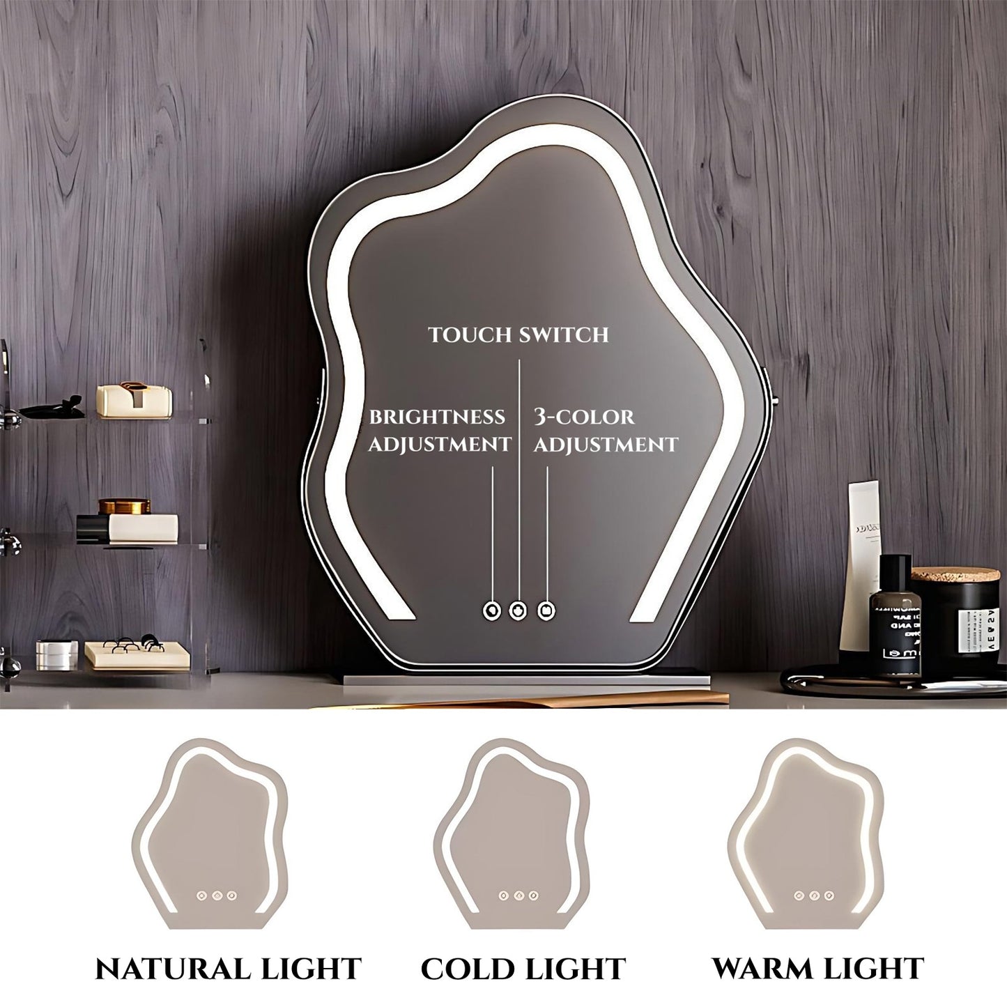 51''&63'' Vanity Set with Smart LED Lights Mirror and Acrylic Leg, Stool and Metal Strip