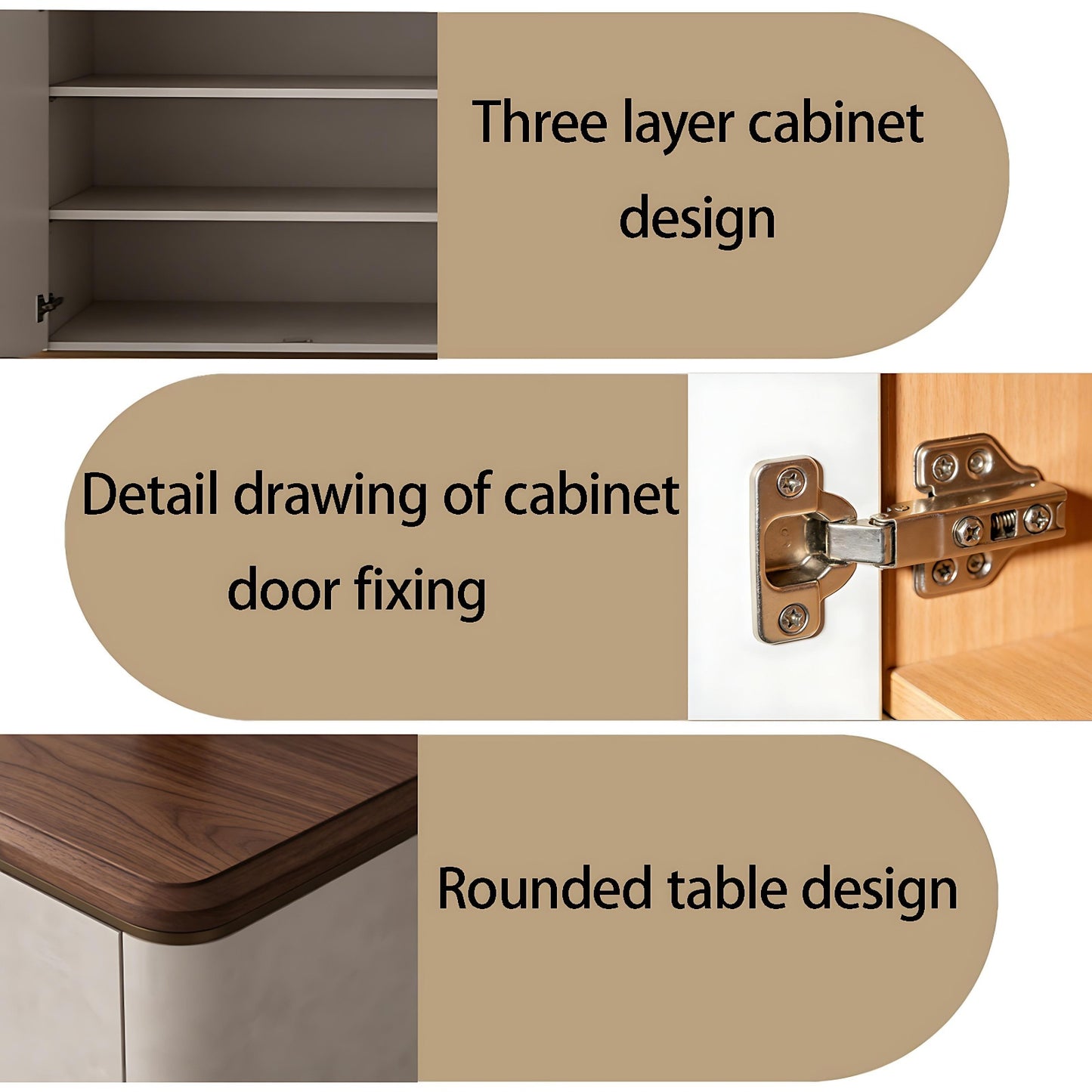 55''-71'' Leather Sideboards with Walnut Veneer Top and Metal Handle