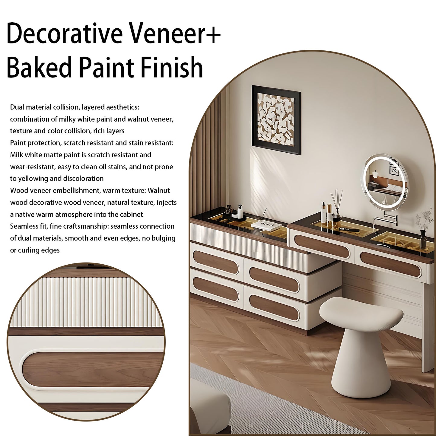 39''-47'' Vanity Set with Tempered Glass Top and LED Ambient Light & Mirror,Stool