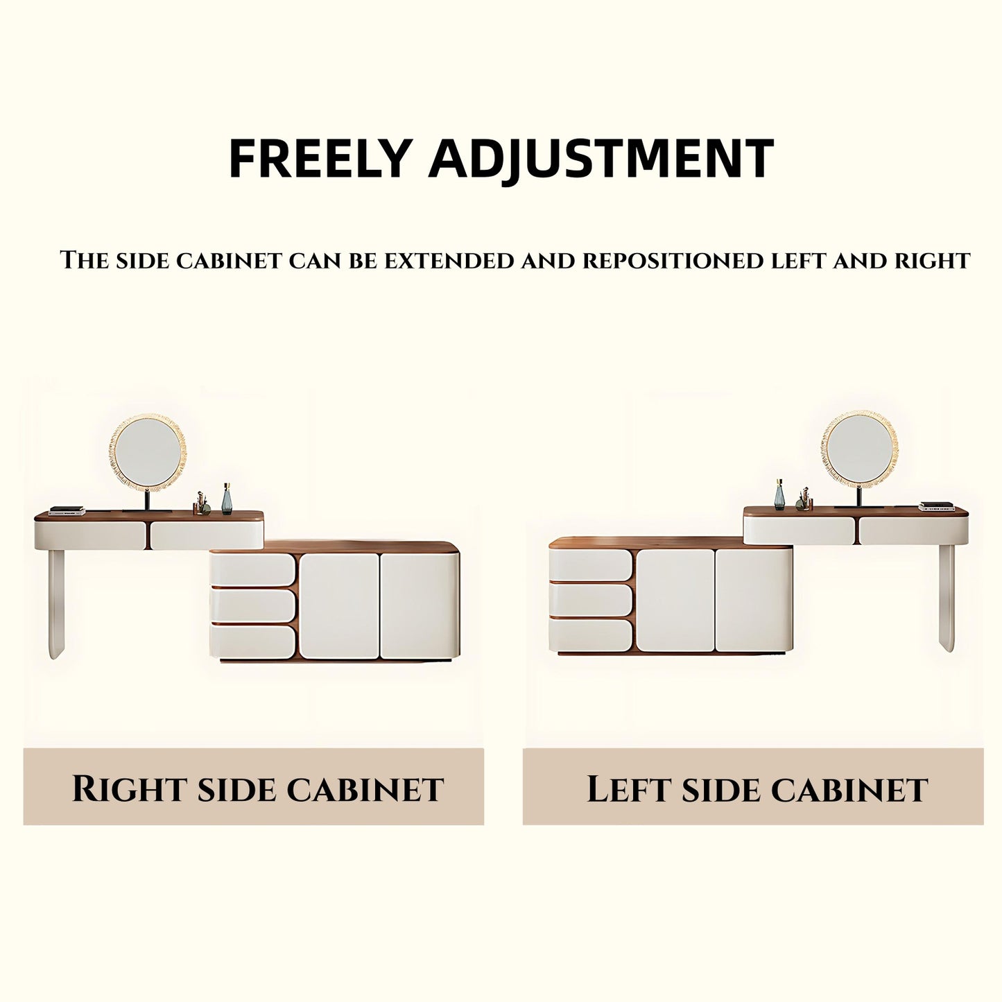 32''-47'' Mid Century Makeup Vanity with Walnut Veneer Top & Smart LED Mirror and Stool