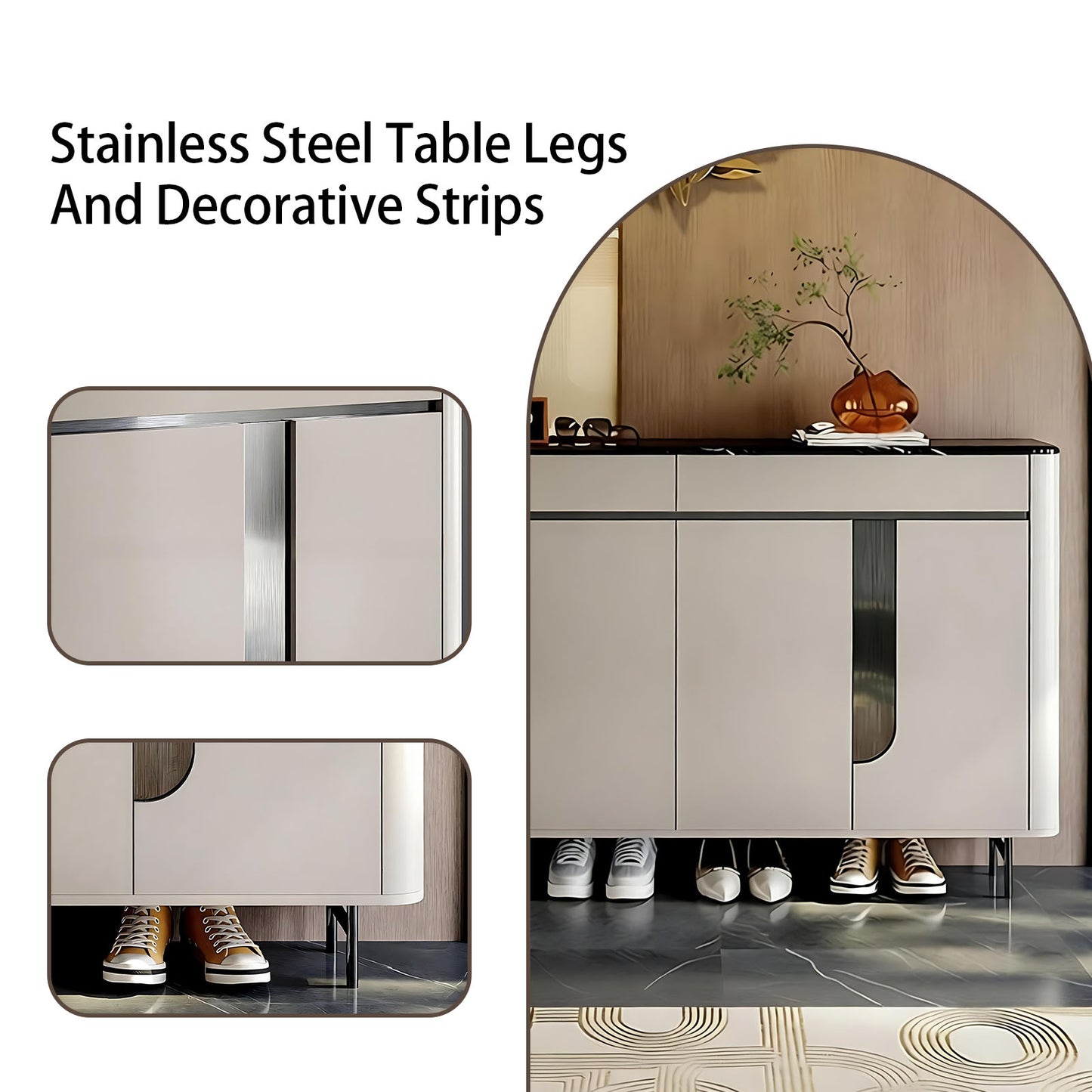 55''-71'' Shoe Cabinet Storage with Marble Countertop,Solid Wood,Baking Paint