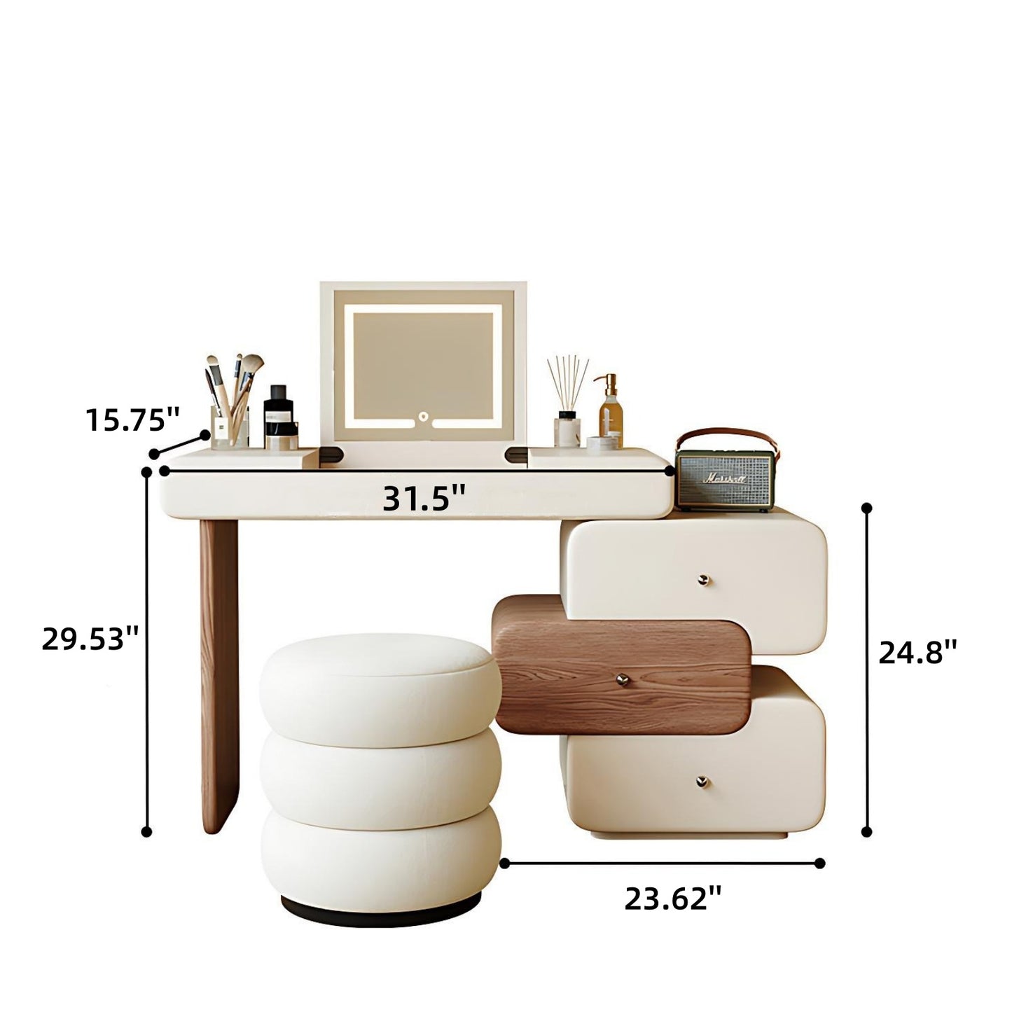 32''-47''Vanity Set with Flip up Smart Mirror and Stool,Mid Century Makeup Vanity,Walnut