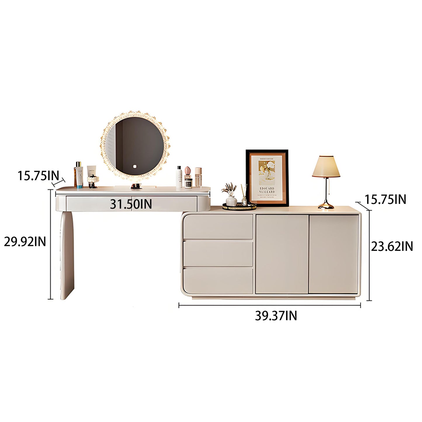 32''-47'' Makeup Vanity with Smart LED Lights Mirror and Stool,Baking Paint