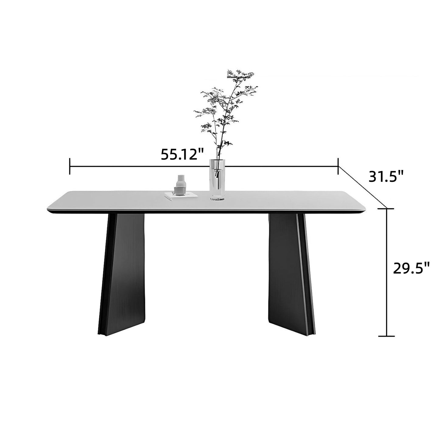 55''-71''Dining Table with 4 Chairs & Sintered Stone Top,Stainless Steel Legs