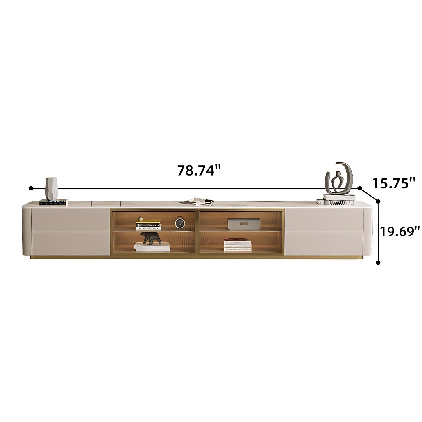 71''-94'' TV Stand with Glass Door & Rock Slab Countertop,Leather Entertainment Center