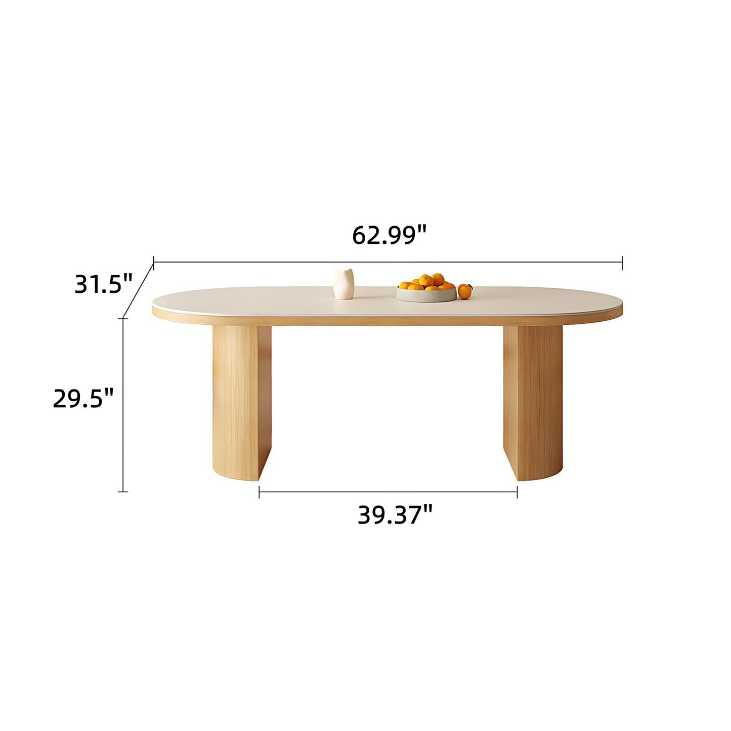 55''-79''Oval Dining Table with 4 Chairs & Rock Slab Top,Solid Wood Legs for 6-8 peoples