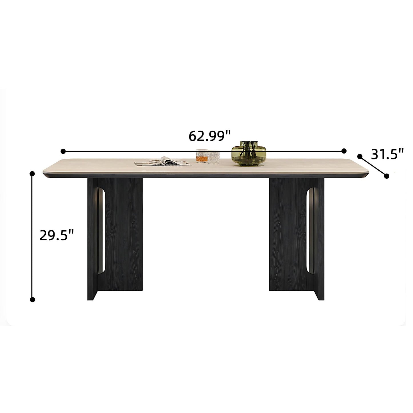 55''-71''Sintered Stone Dining Table with 4 Chairs & Ash Wood Legs for Kitchen