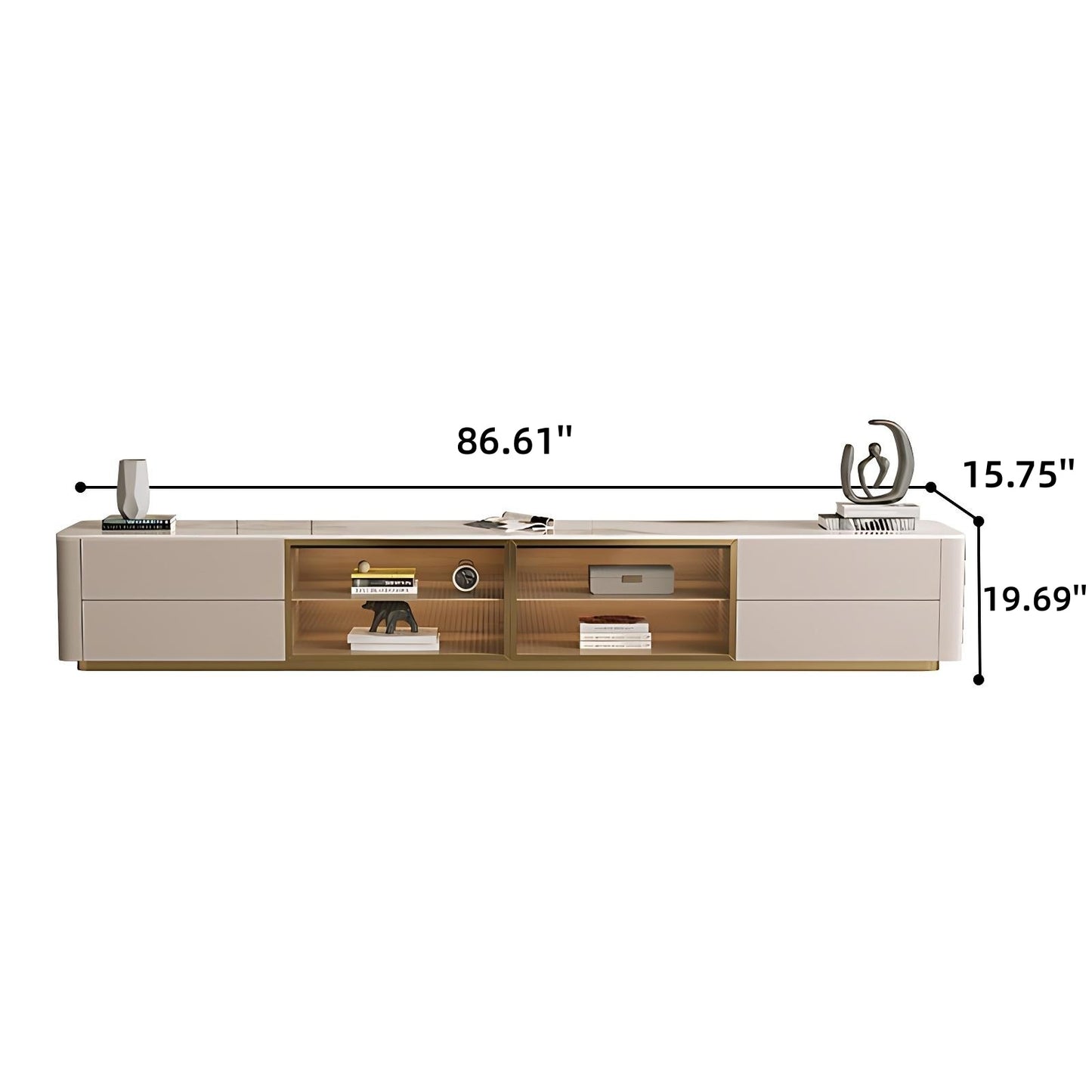71''-94'' TV Stand with Glass Door & Rock Slab Countertop,Leather Entertainment Center